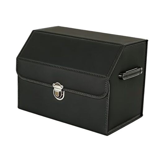 Leather Storage Box Car Trunk Organizer with Lid, Black 14.9"L*12.2"W*11.8" H
