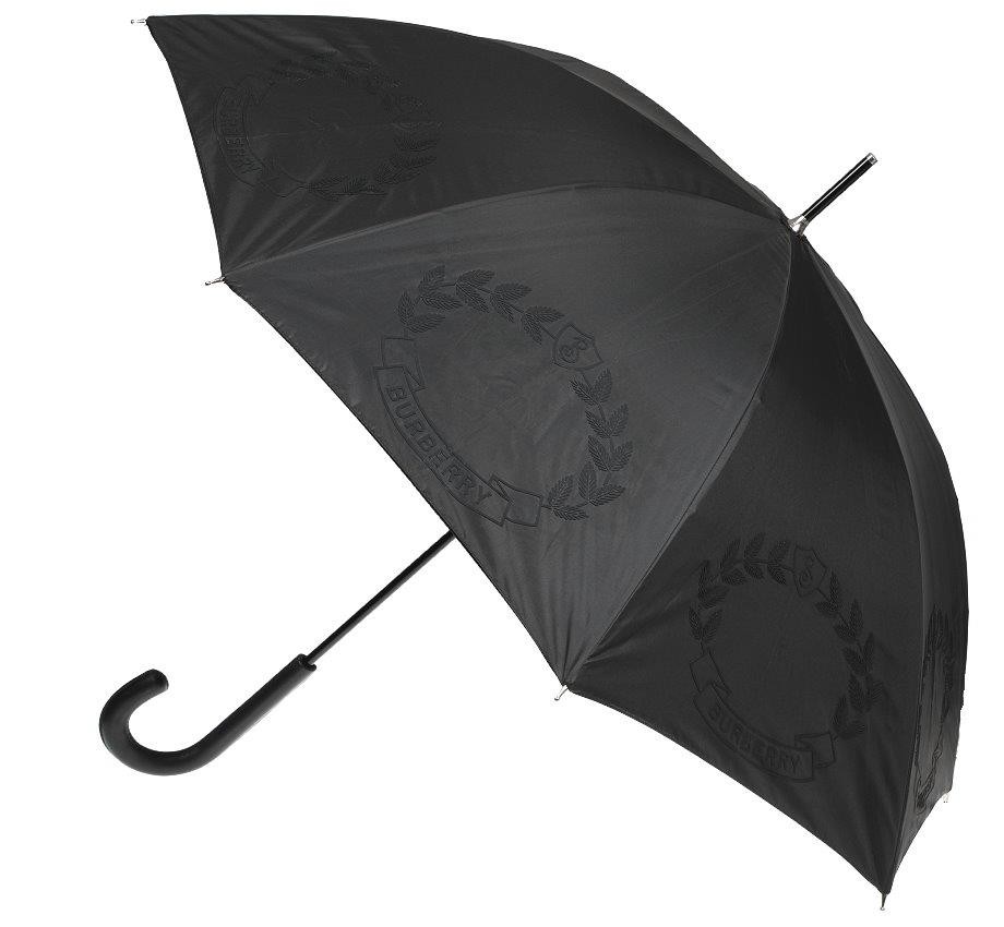 NEW BURBERRY MEN'S BLACK GHOST STICK UMBRELLA W/LEATHER HANDLE