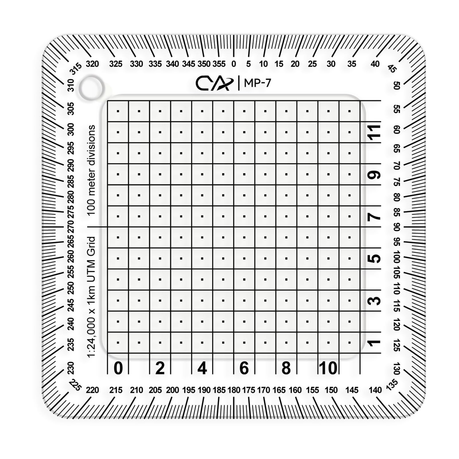 Square Military Map Coordinate Scale Protractor Map for Land Navigation, Mili...
