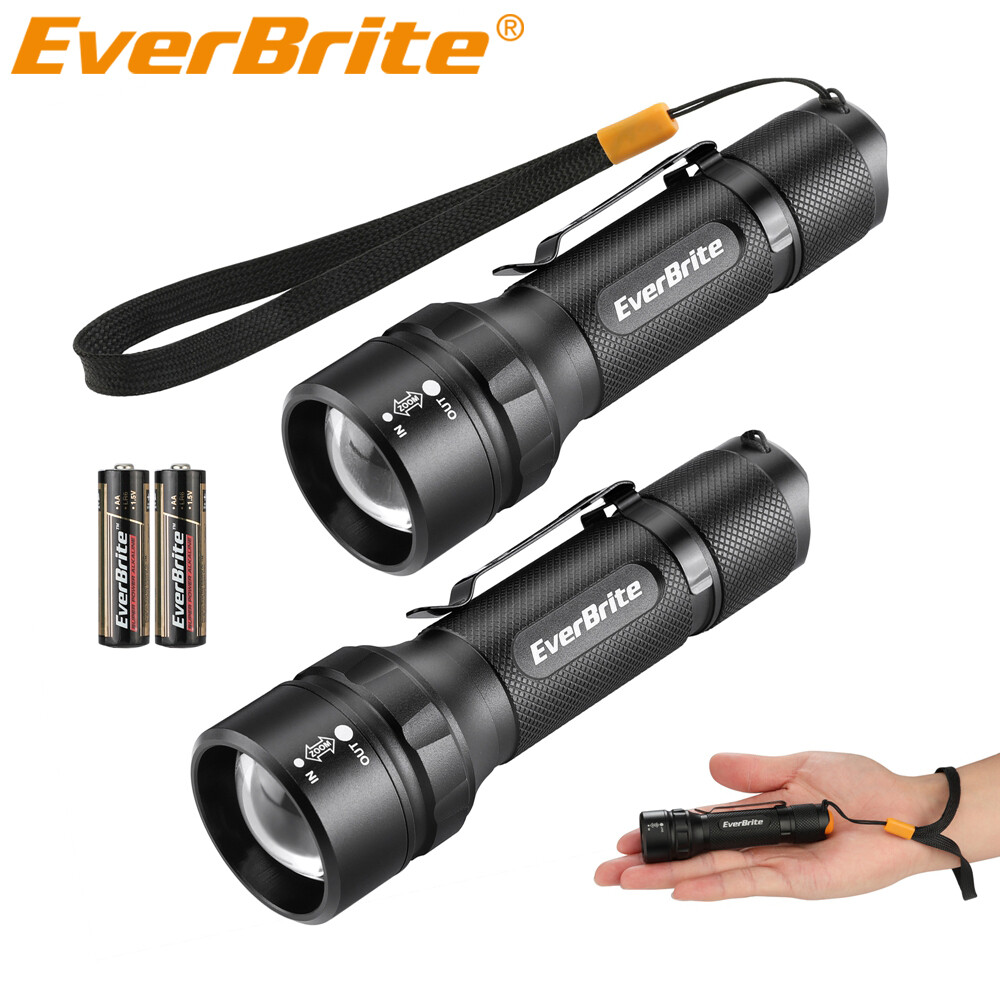 EverBrite 2PC 150Lumen Mini LED Flashlight 3Light Mode Zoomable Adjustable Focus