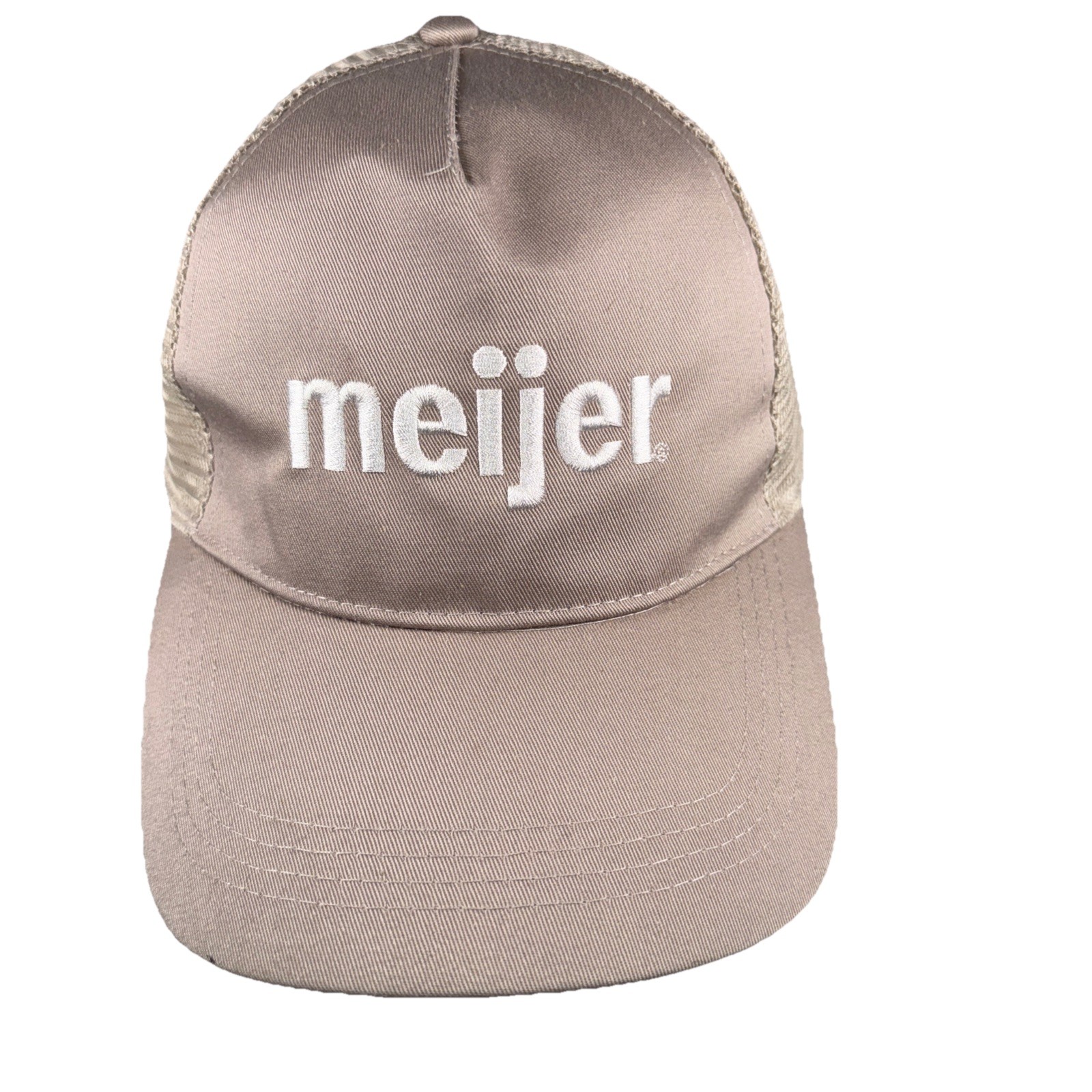 Meijer in White Letters on Tan Fabric/Mesh Trucker  Hat Cap SnapBack