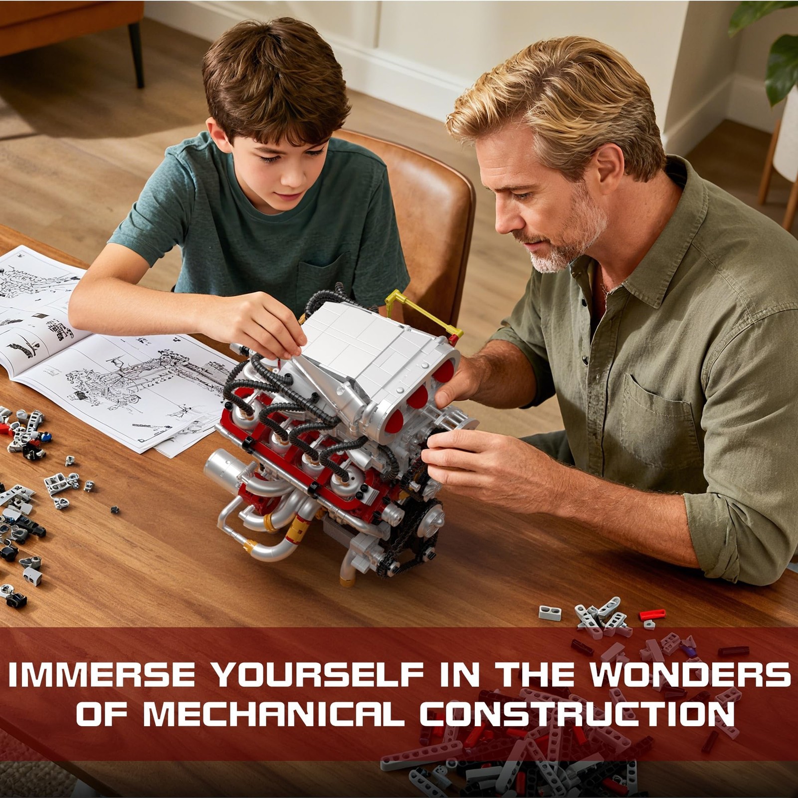 V8 Engine Model Kit, Runnable Model Engine Building Kits for Adults & Kids 8-...