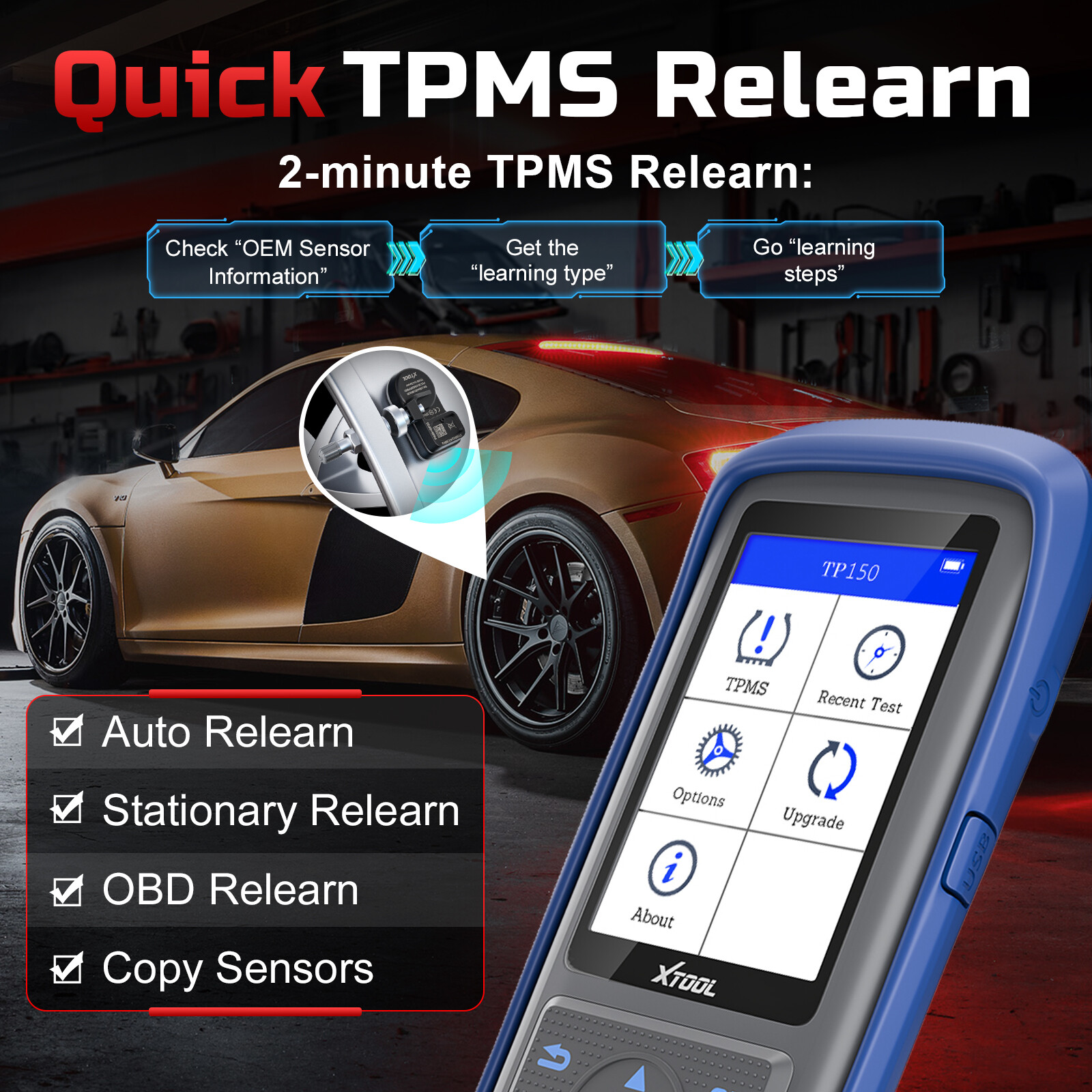 XTOOL TP150 TPMS Programmer Tire Pressure Sensor Relearn Reset Activate Tool