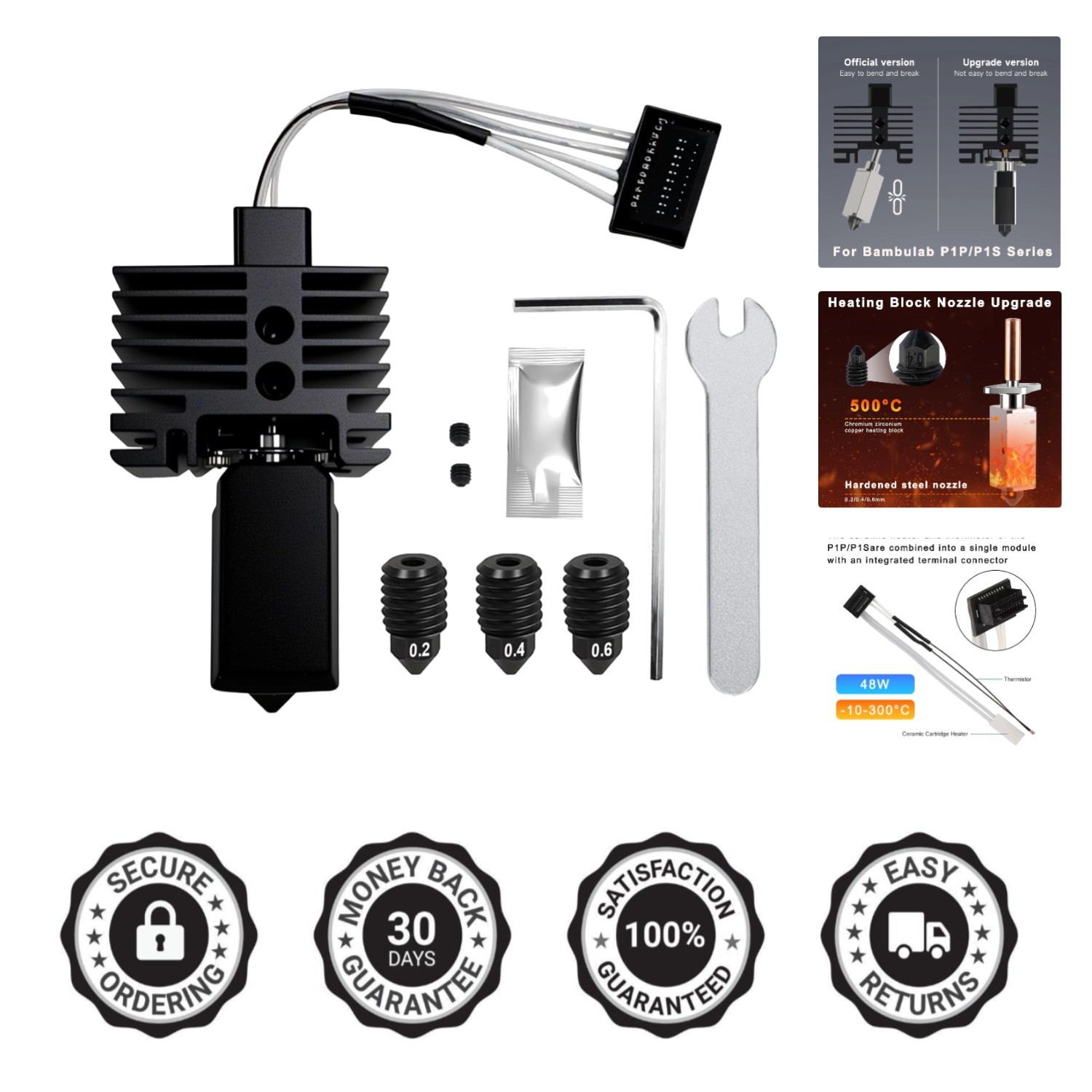 Hotend Complete Kit for Bambu Labs P1P/P1S - High Temp 550°C Nozzles
