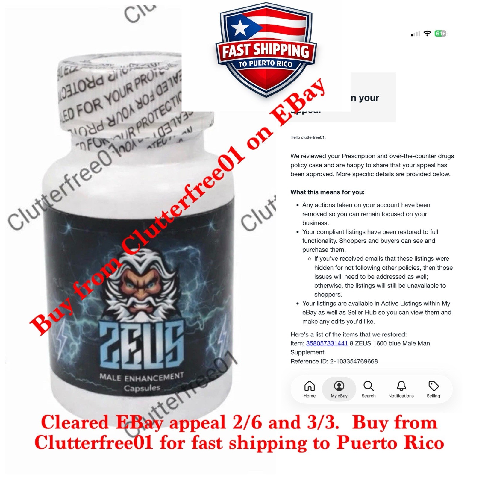 Zeus Plus 1600 Male Supplement 3 count bottle