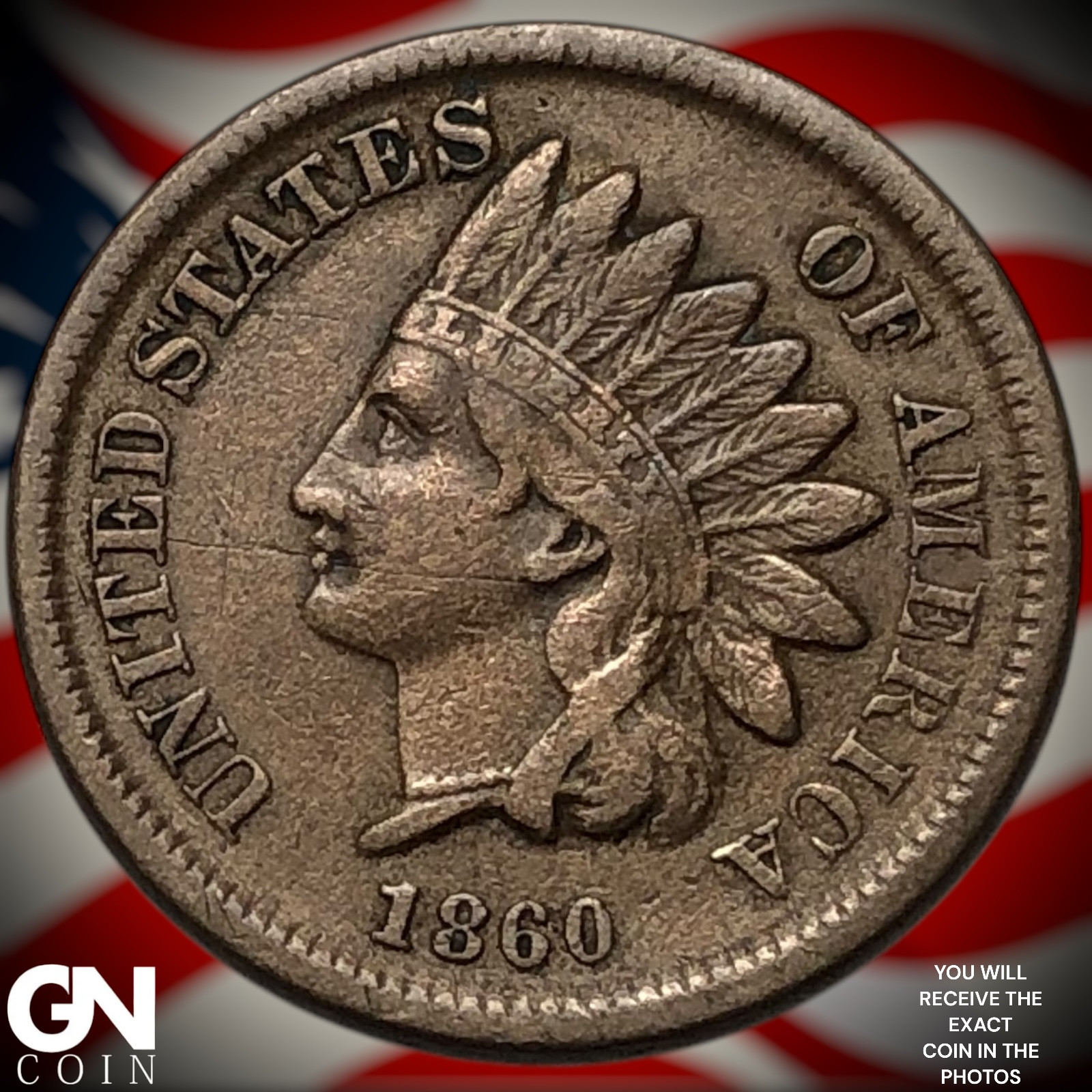 1860 ROUND BUST Indian Head Cent Penny Y9547