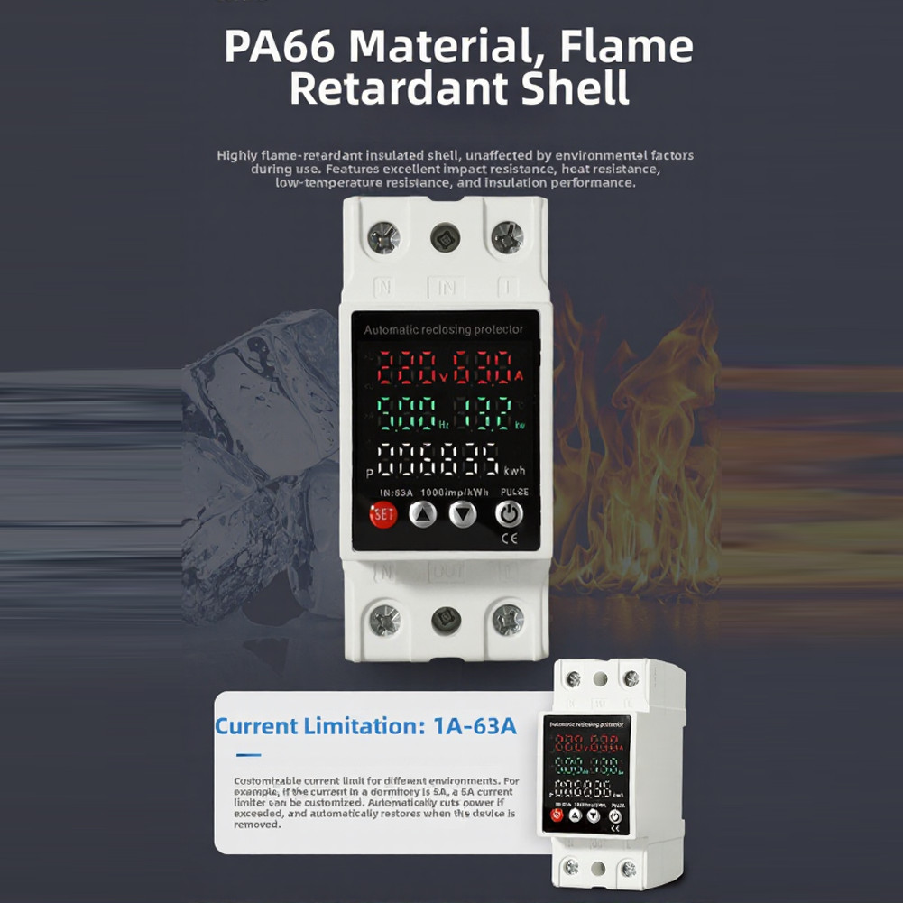 Electric Meter Voltage Protector AC 80V-300V 63A Automatic Disconnect Recovery