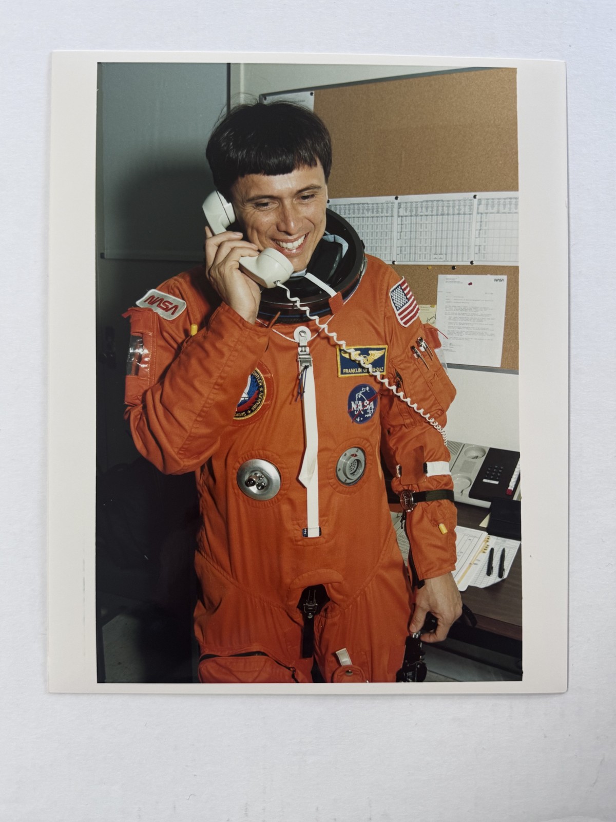 NASA STS-60 Franklin Chang-Diaz Suit-Up Phone Call Press Photo