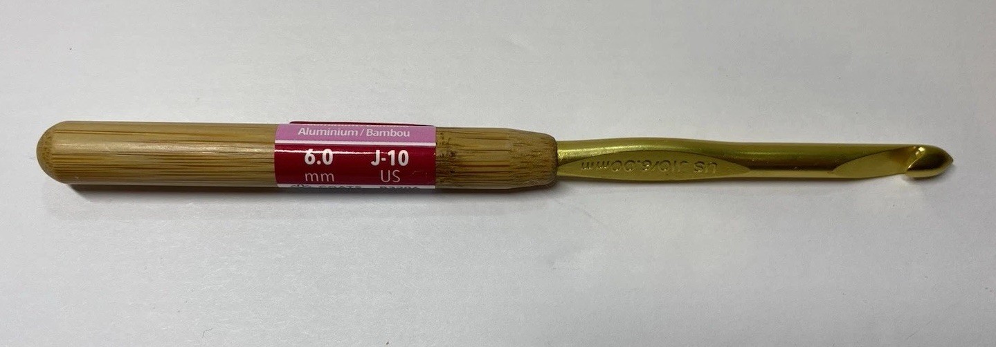Susan Bates Silvalume Bamboo Handle Aluminum Crochet Hook Size J -10 6.0mm