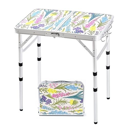 Folding Camping Table 2ft Portable Pinic 24"l X 16"w X 24"h Blooming Floral