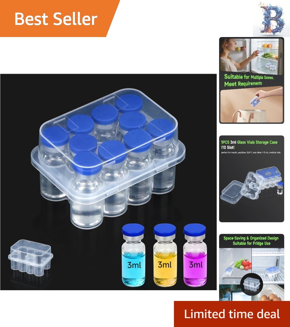 10-Slot 3ml Insulin Vial Storage Case - Secure & Transparent Organizing Solution