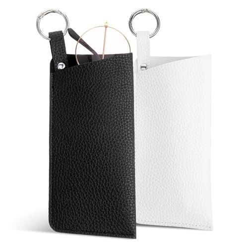 2PCS Portable Eyeglass Case Soft with Clip Hook, PU Leather Glasses Sunglasses
