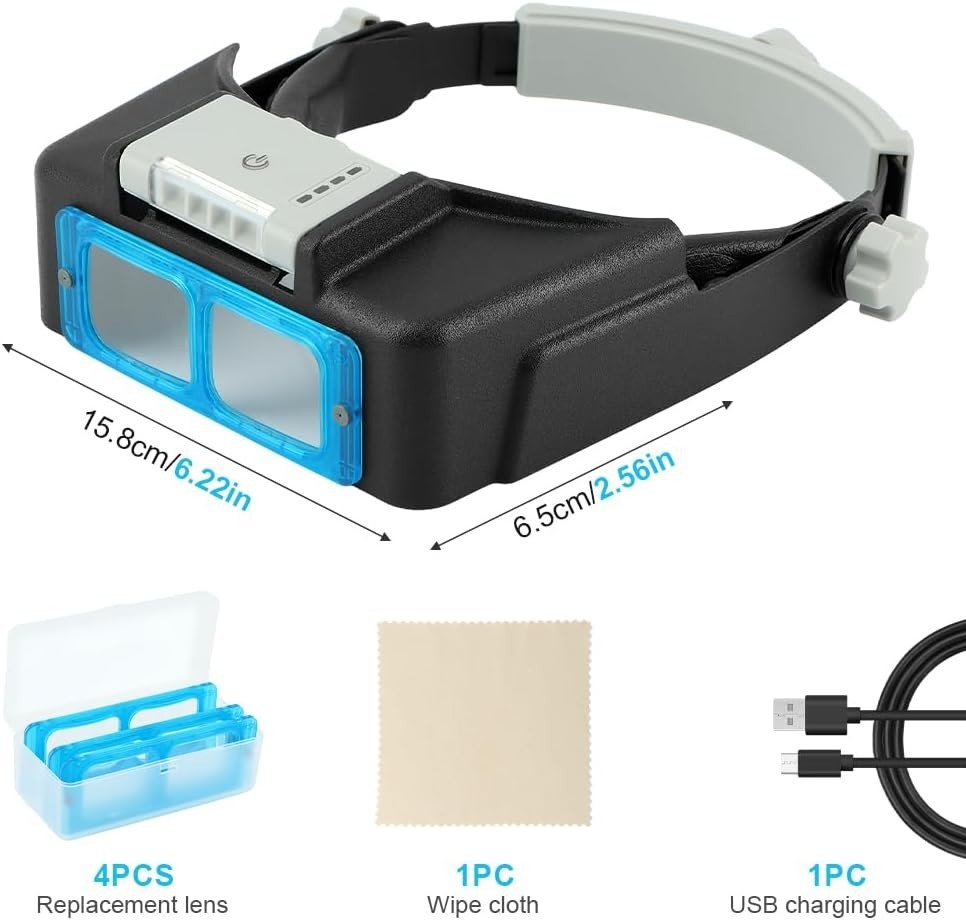 Headband Magnifier with Light,Rechargeable Magnifying Glasses for Close Work NEW