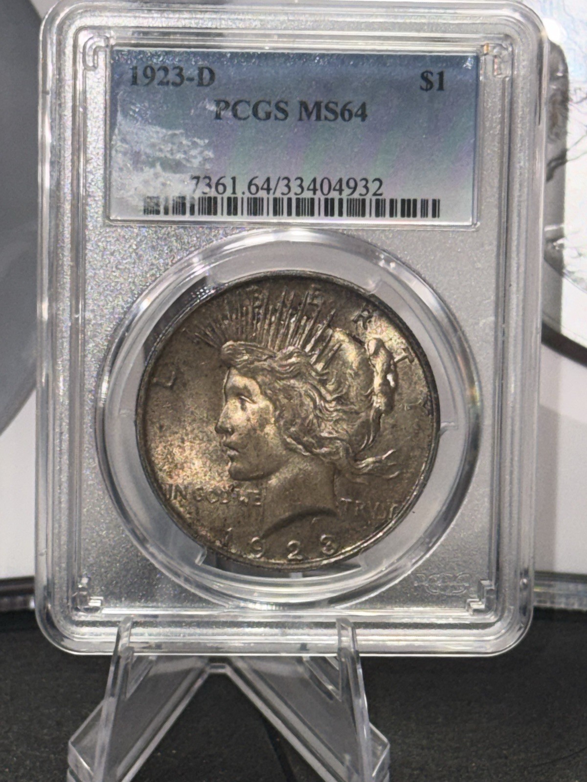 BEAUTIFUL!  1923-D  Peace Silver Dollar, PCGS MS-64!