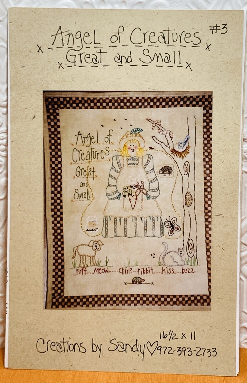 Angel of Creatures Great & Small Creations by Sandy Primitive Embroidery Pattern