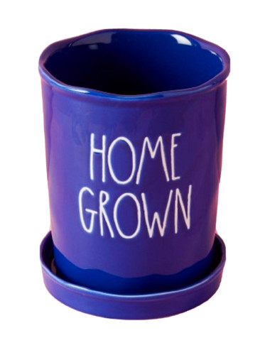 Rae Dunn "HOME GROWN" Wavy Rim Planter & Saucer 7.5" Tall Ceramic **NEW **