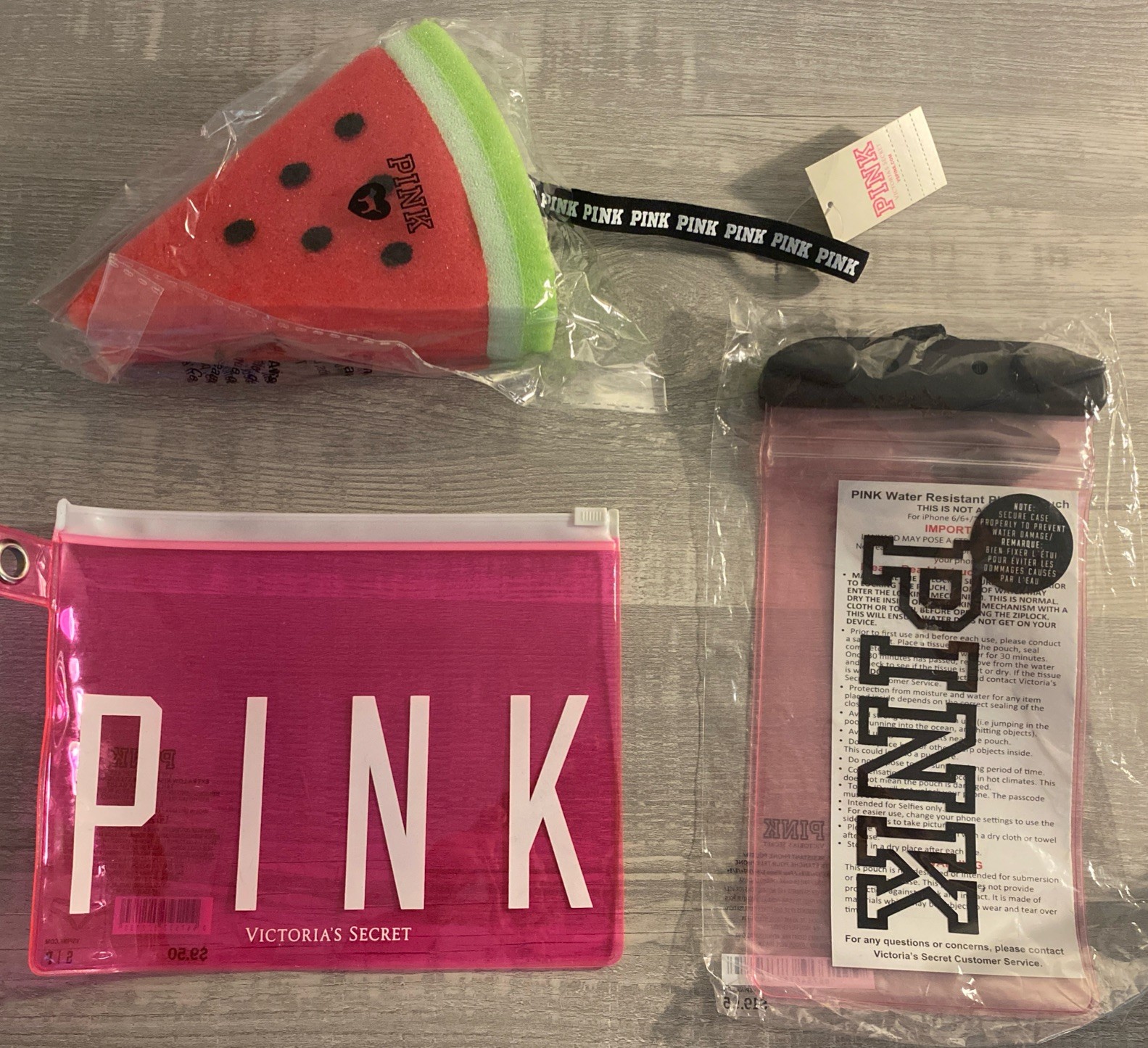 NEW Victoria's Secret/PINK Accessories Lot Of 3 Set Stocking Pouch Sponge Case