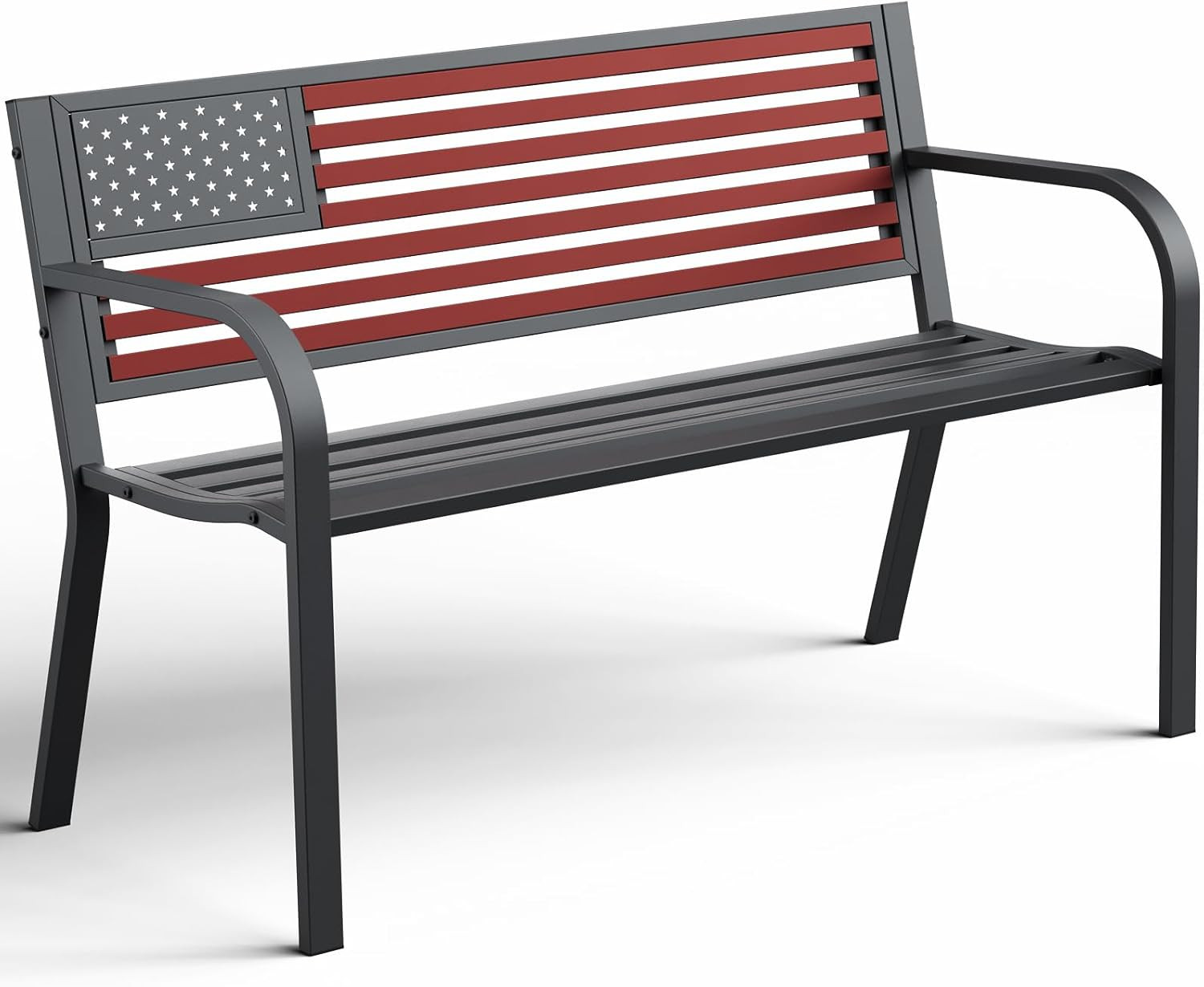Outdoor Bench, Sturdy Metal Garden Bench with Classic Stars and Stripes Design M