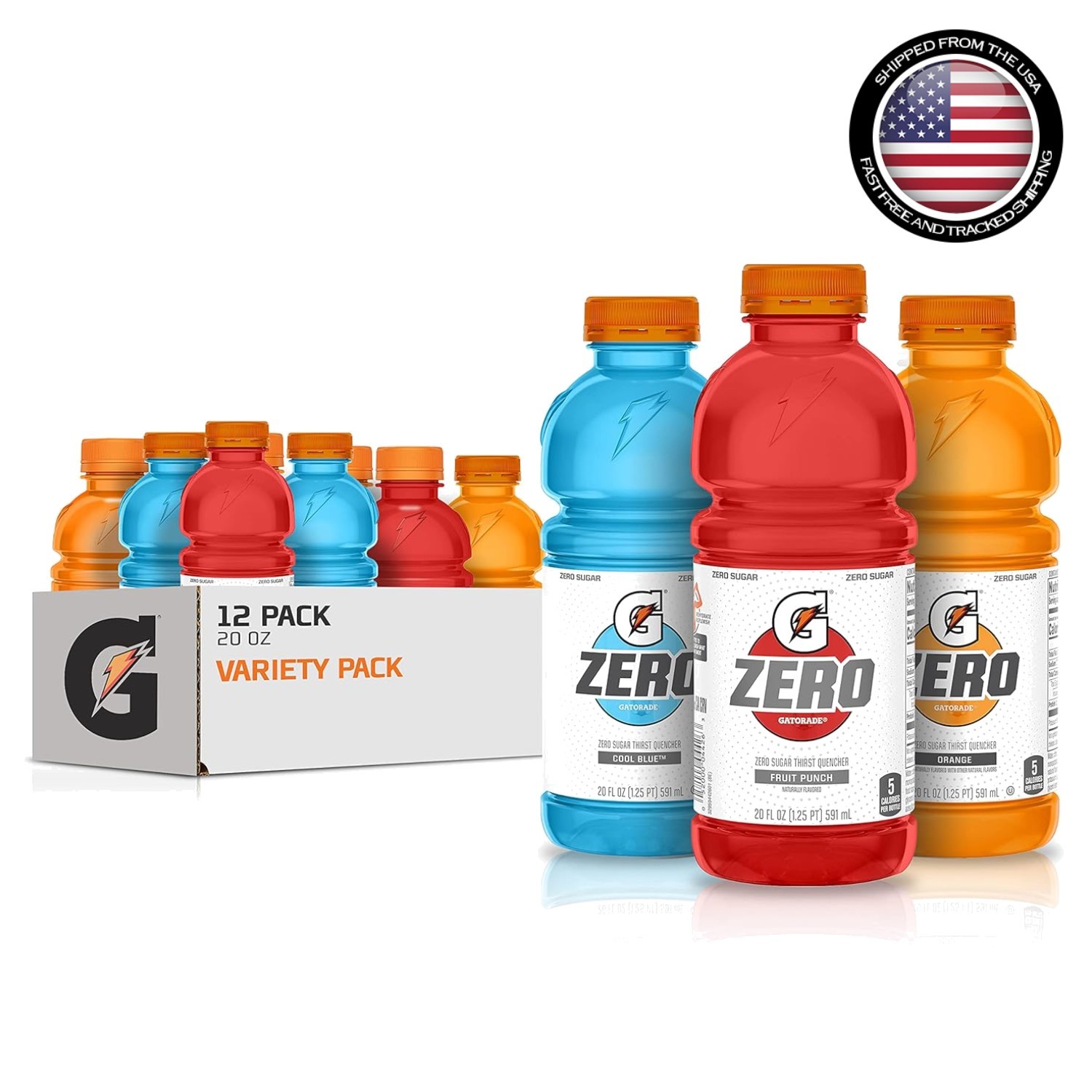G Zero Thirst Quencher - 3 Flavor Electrolyte Drink 20oz Bottles, 12 Count