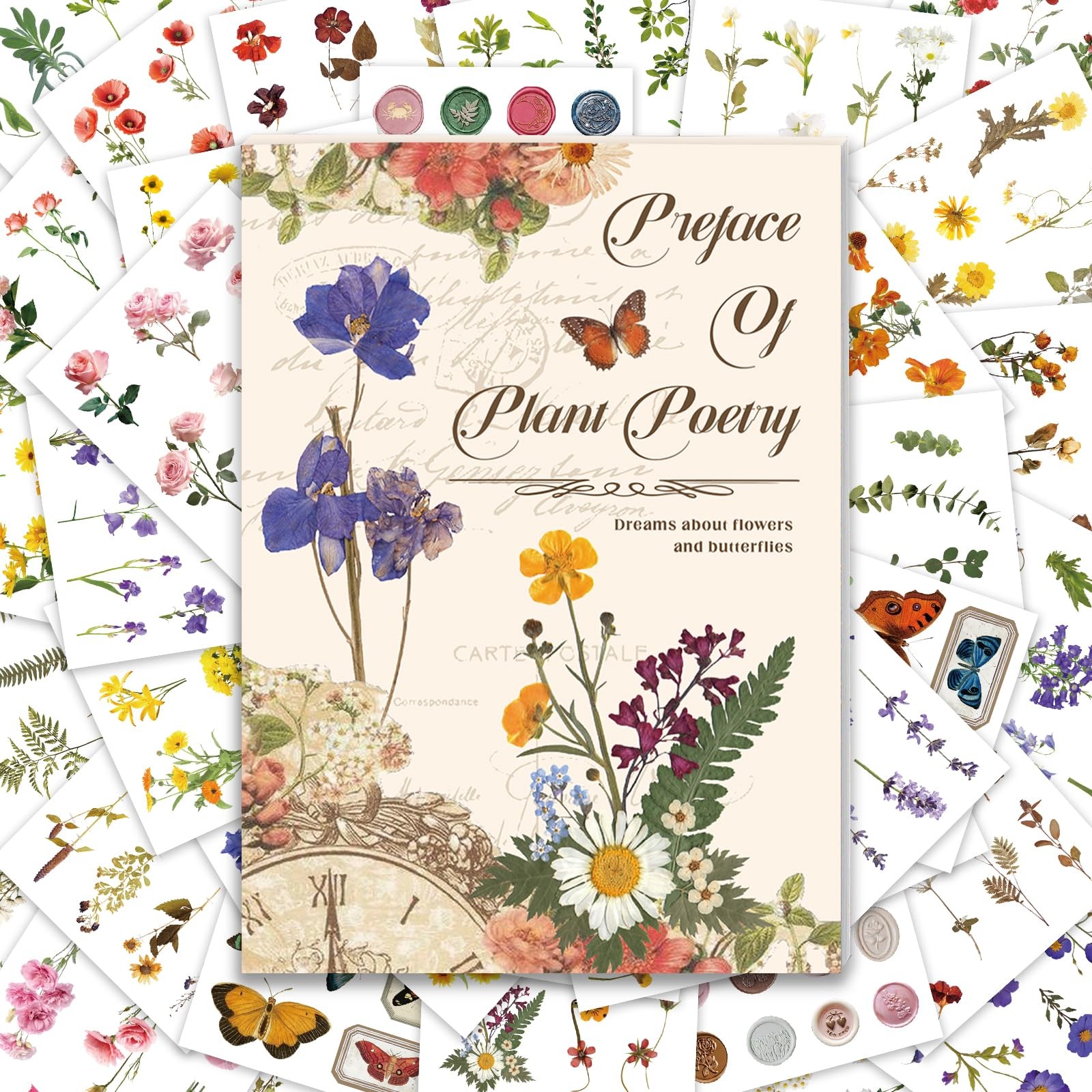 PRSTINCOL Flower Sticker Book, 40 Sheets 470pcs Floral Botanical Colorful