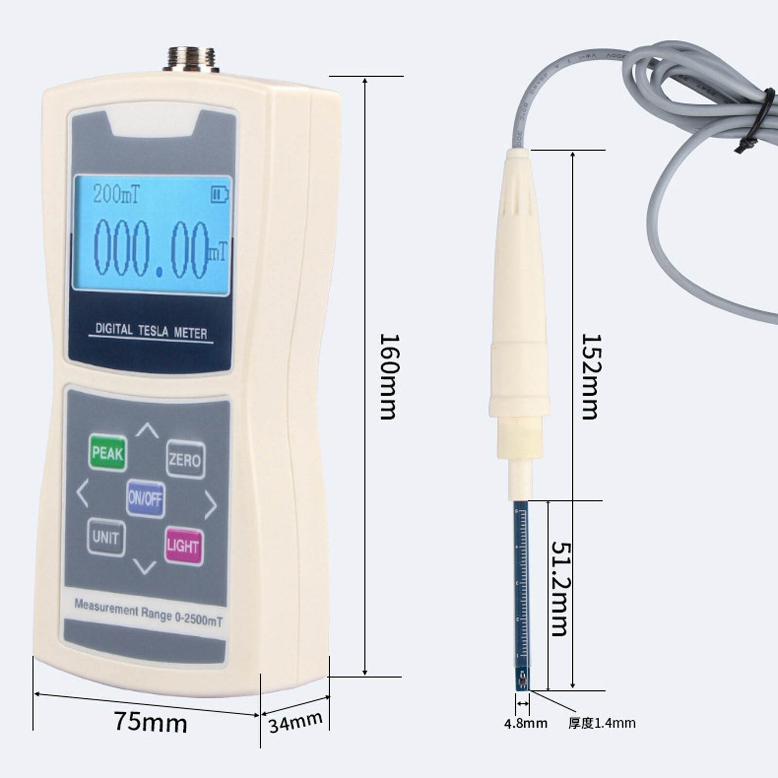 Digital Gauss Meter Magnetic Field Tester W/ Multiple Surface Hall Probes