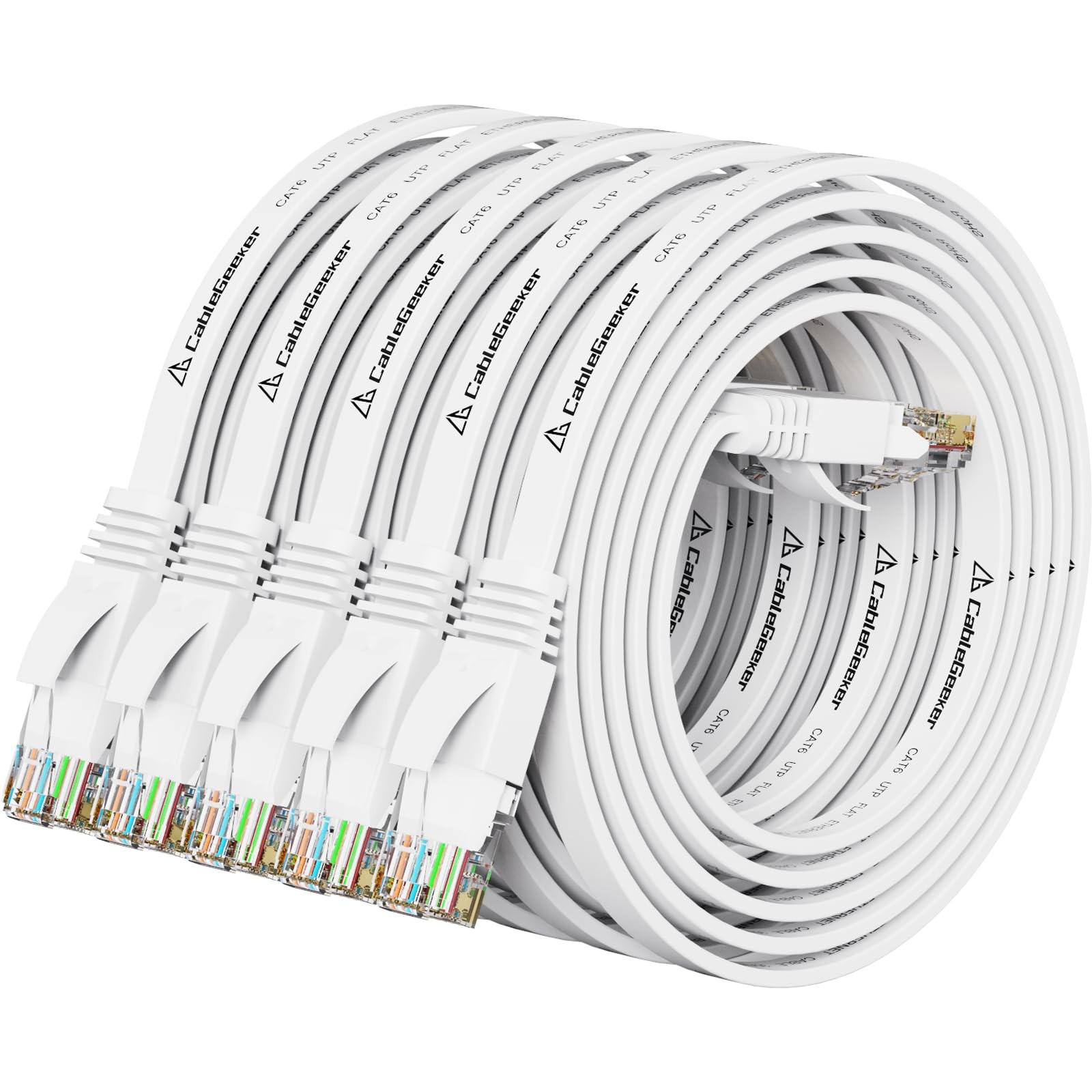 5 PCS White 3 Ft Cat 6 Ethernet Flat Internet Network Patch Cables RJ45