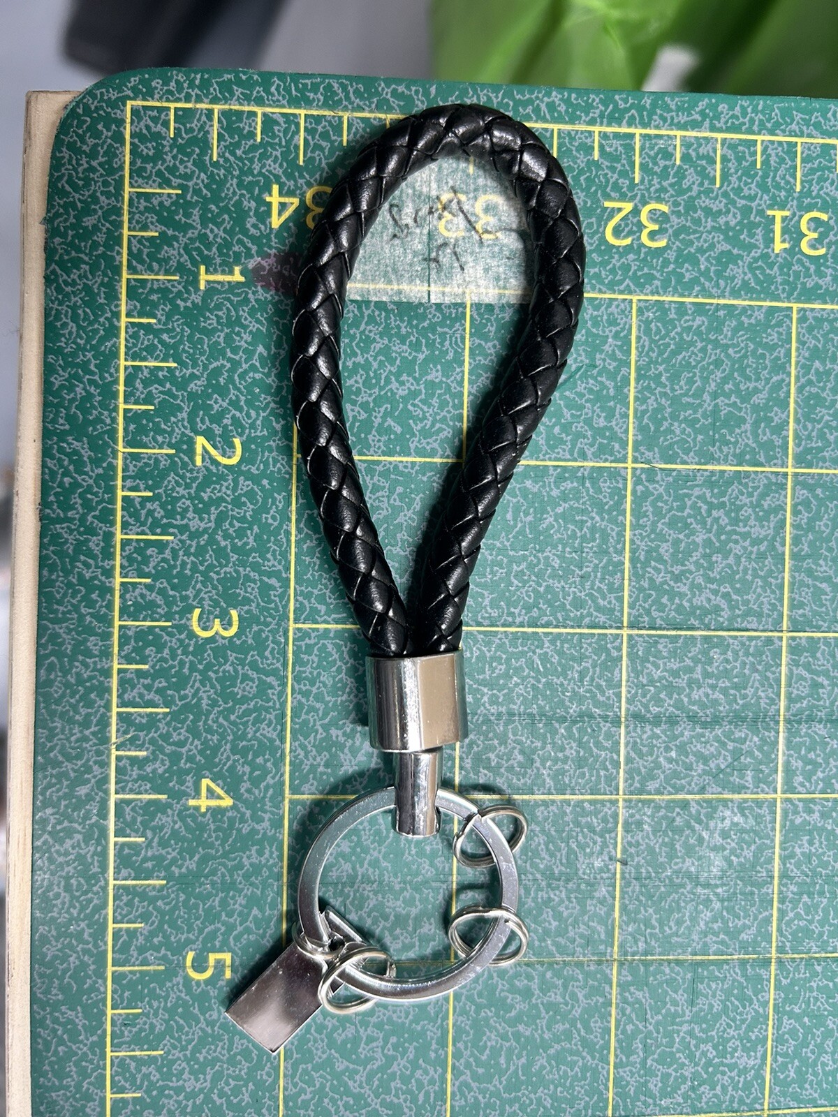Black Braided Leather Keychain