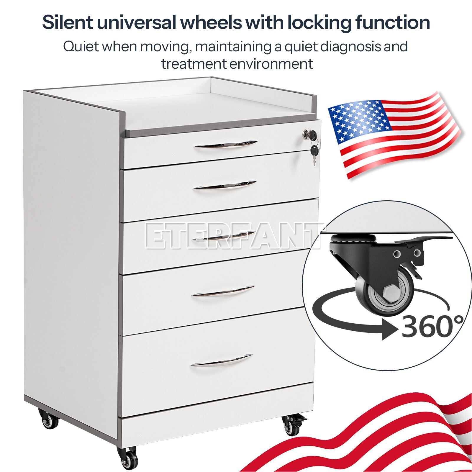 Dental Medical Trolley Cart Acrylic Mobile Wooden Cabinet Rolling Cart 4 Drawer