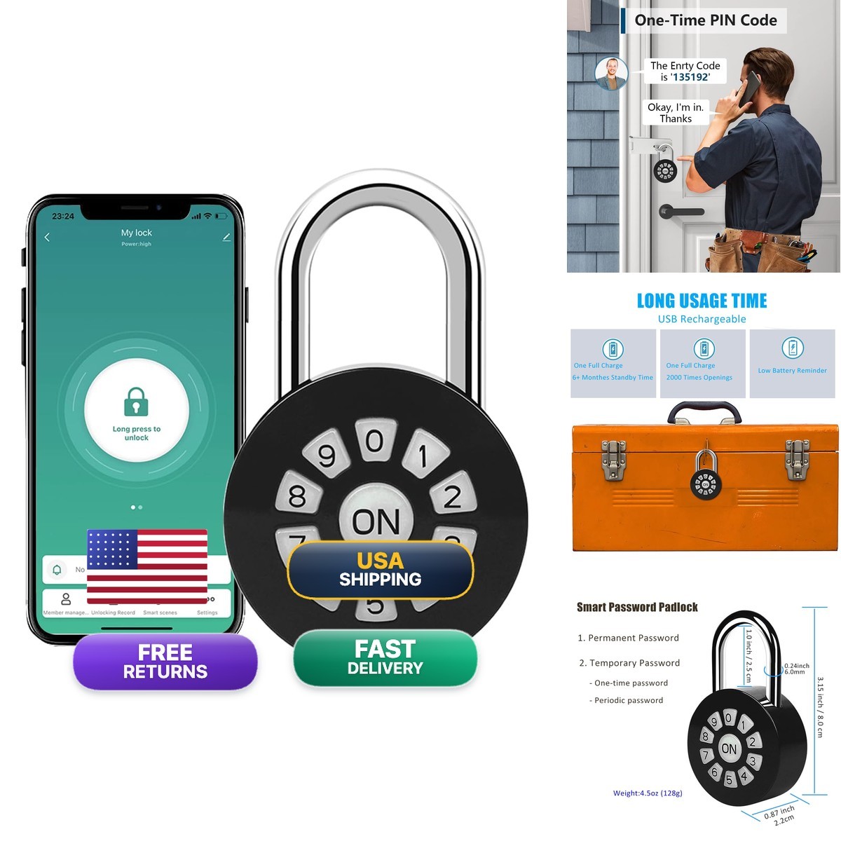 GreatYYT PW-16 Smart Padlock Bluetooth PIN Code Black
