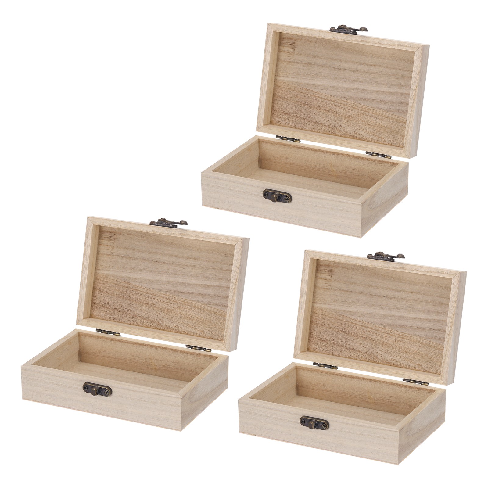 Unfinished Wooden Box with Hinged Lid,5.9"x3.9"x2" 3Pcs(Beige)