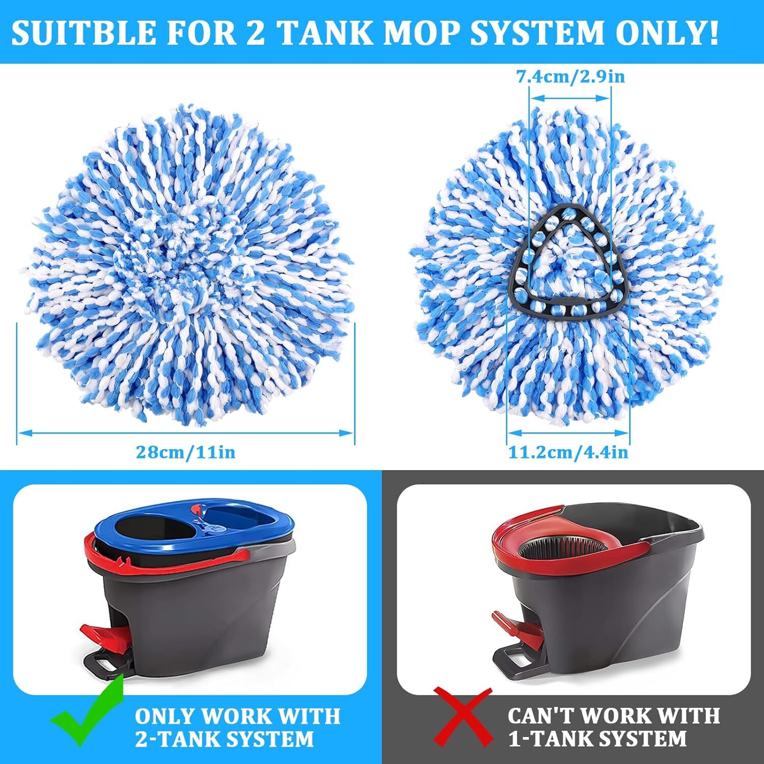 4x Replacement Microfiber Mop Head Wring Refill For O-Cedar RinseClean Spin Mop