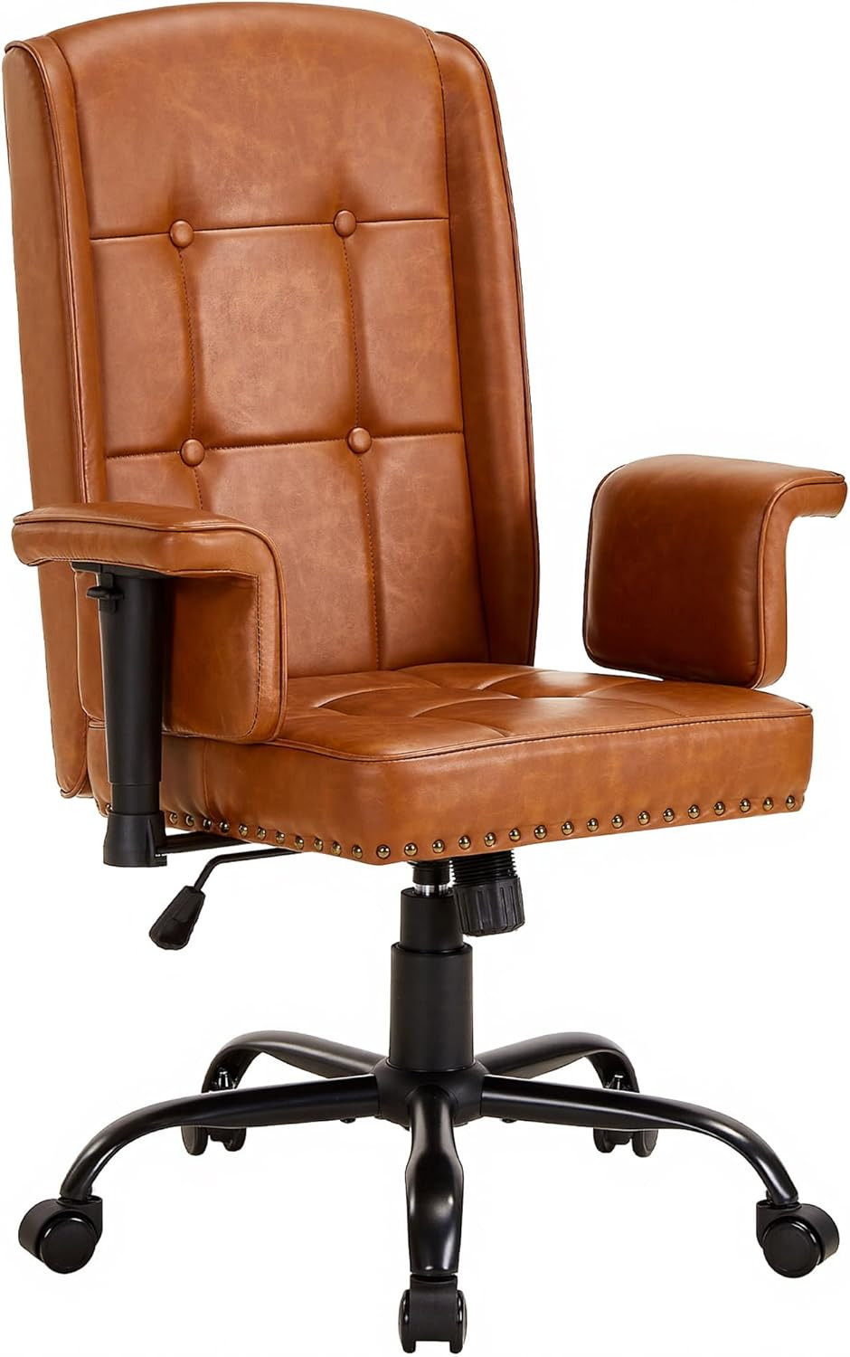 Ergonomic High Back Executive Office Chair with Wheels - Brown PU Leather