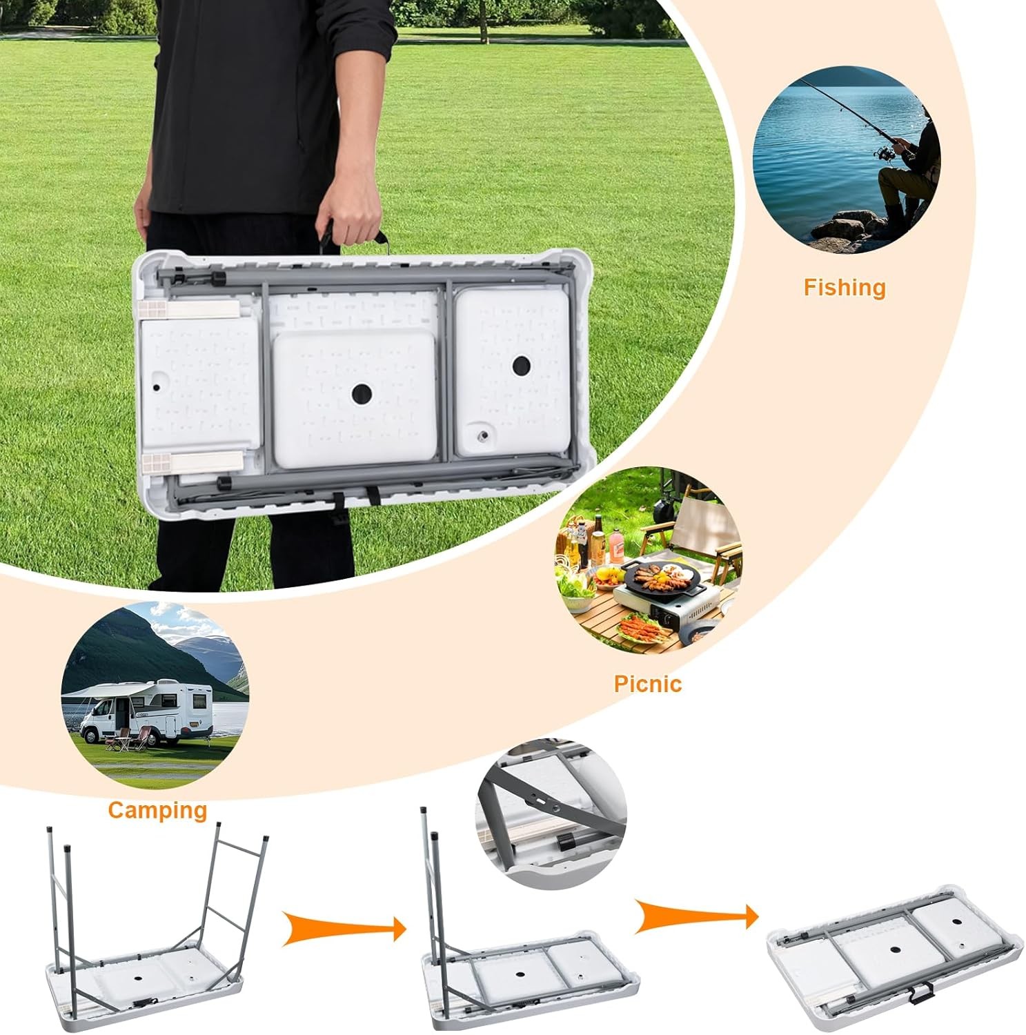Fish Cleaning Table with 2 Sinks & Grid Rack - 42.5” Outdoor Fish Fillet Clean