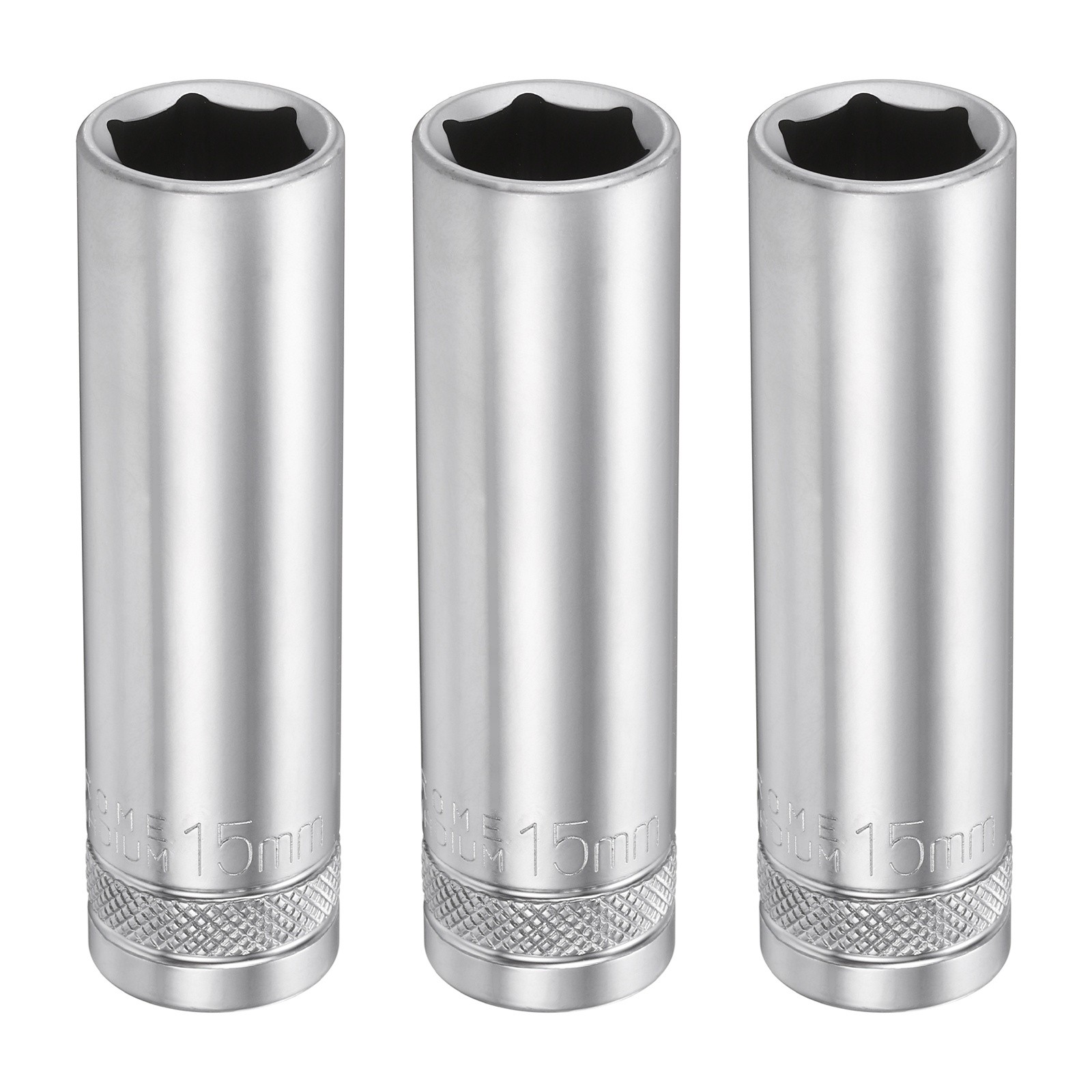 3pcs 6 Points Deep Socket 1/2" Drive 15mm Nickel Plating Hex Socket 3.1" Long