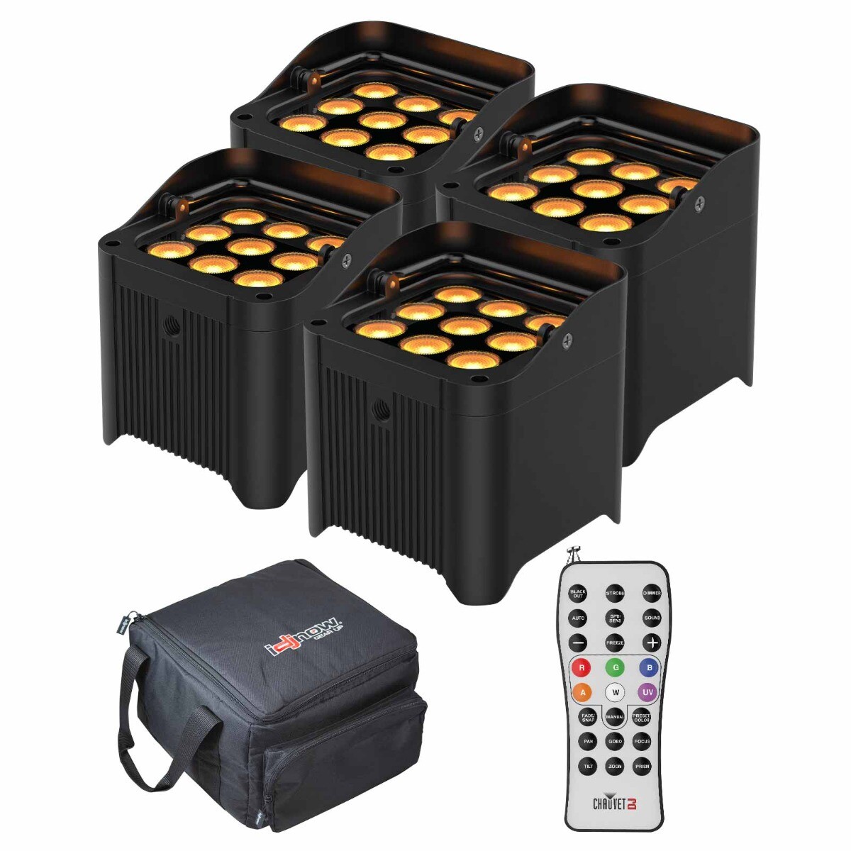 Chauvet DJ Freedom Par Q9 Quad-Color LED Uplights Four Pack Bundle