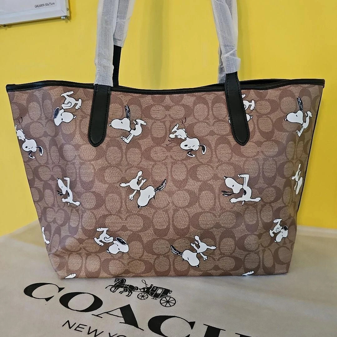 Coach X Snoopy 6160 Peanuts City Tote in Signature Canvas Snoopy Print Khaki US