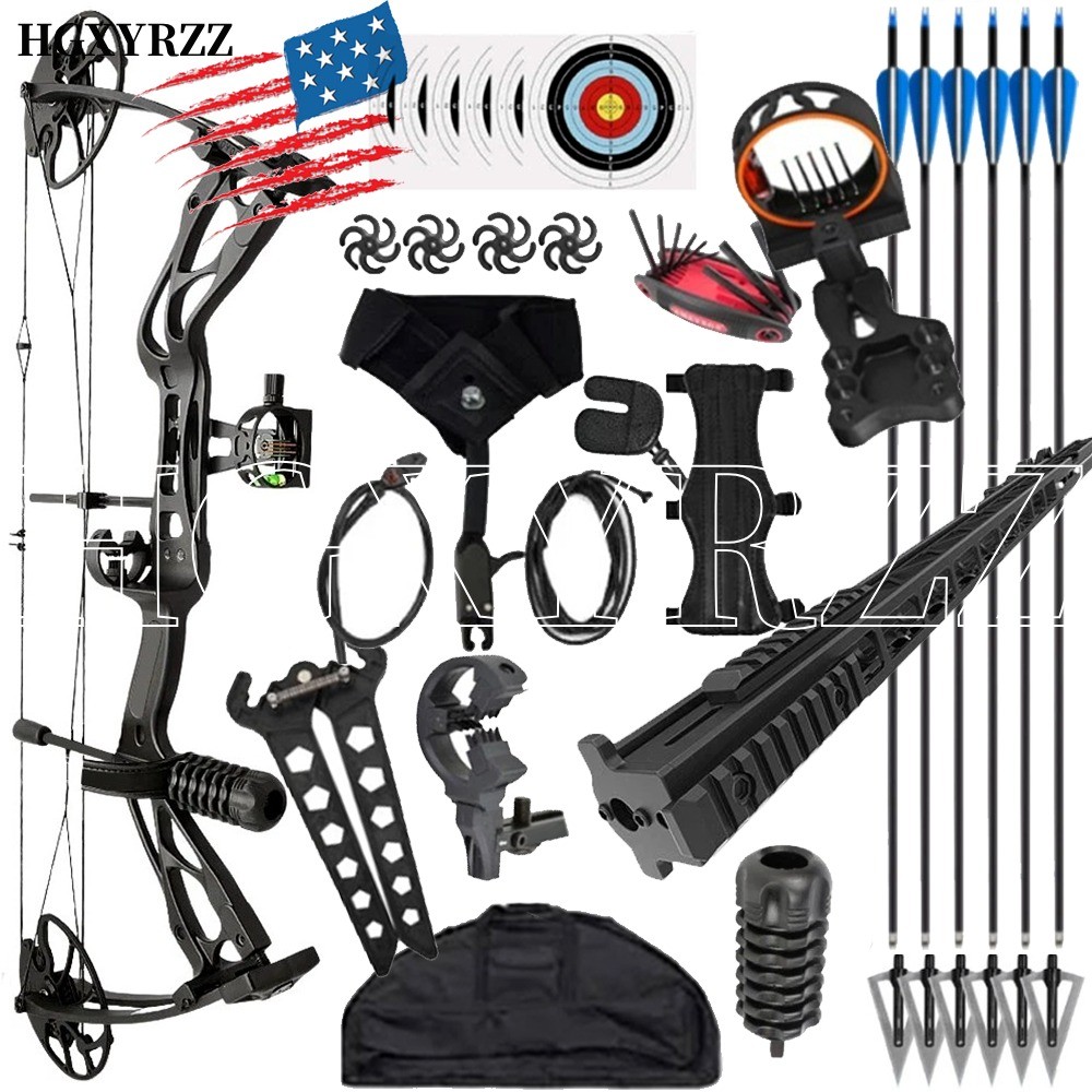 0-70lbs Compound Bow Set 320FPS Sight Carbon Arrows Feathers Shoting Archery