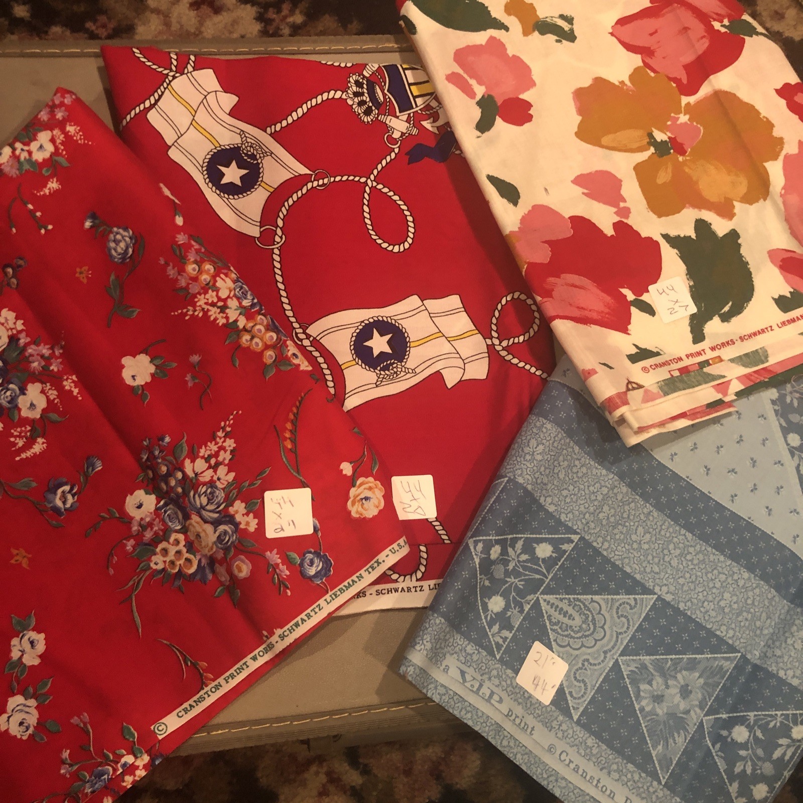 Vintage  Cranston Print Works Fabric 2 Yard  Cotton   4 Mixed Pattern