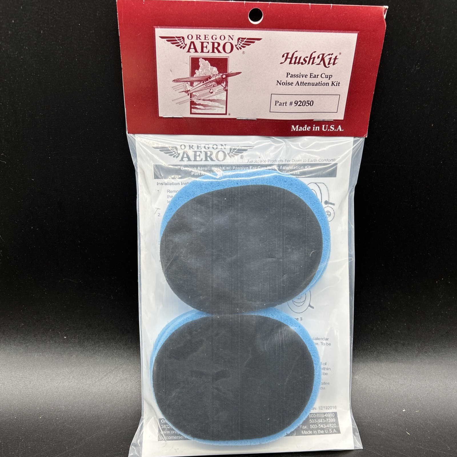 New Oregon Aero Hush Kit Passive Ear Cup Attenuation Part 92050 Aviation Headset