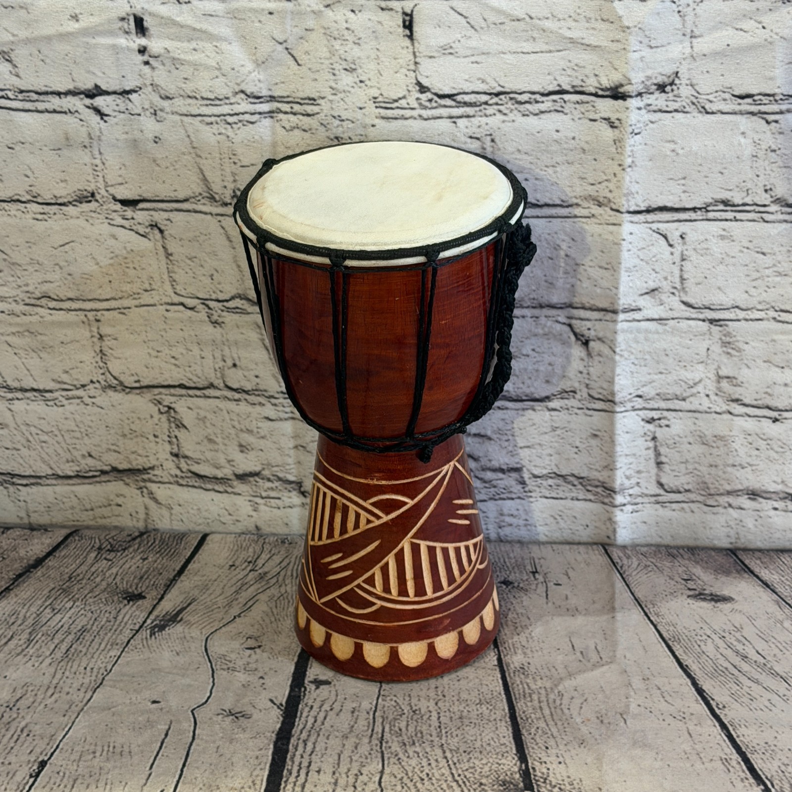25cm Carved Djembe Drums Musical Instrument Hand Made Fair Trade Dot Painted