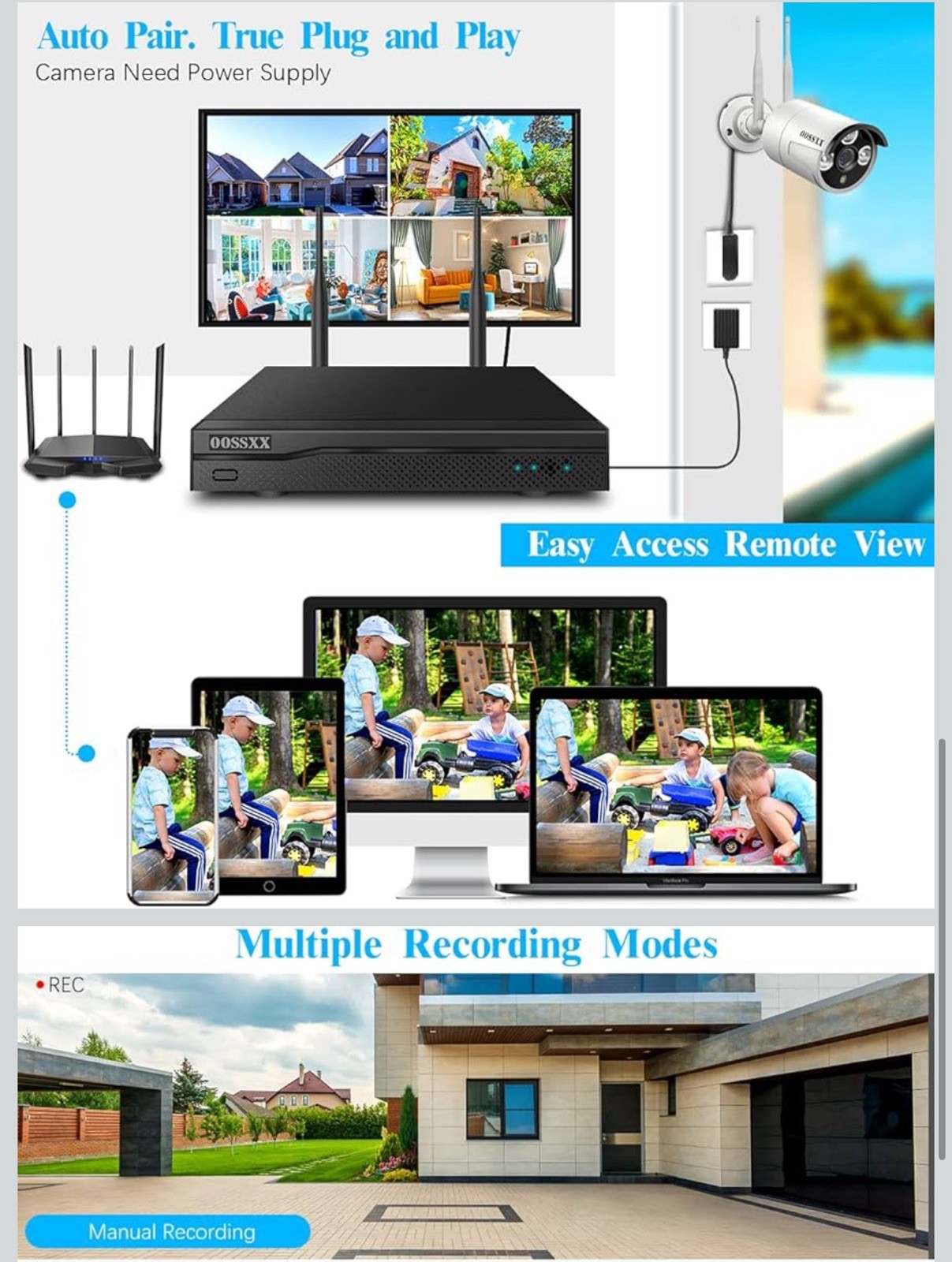 OOSSXX Extend 3.0MP Wireless Camera with Audio Wireless Extend Camera Securit...