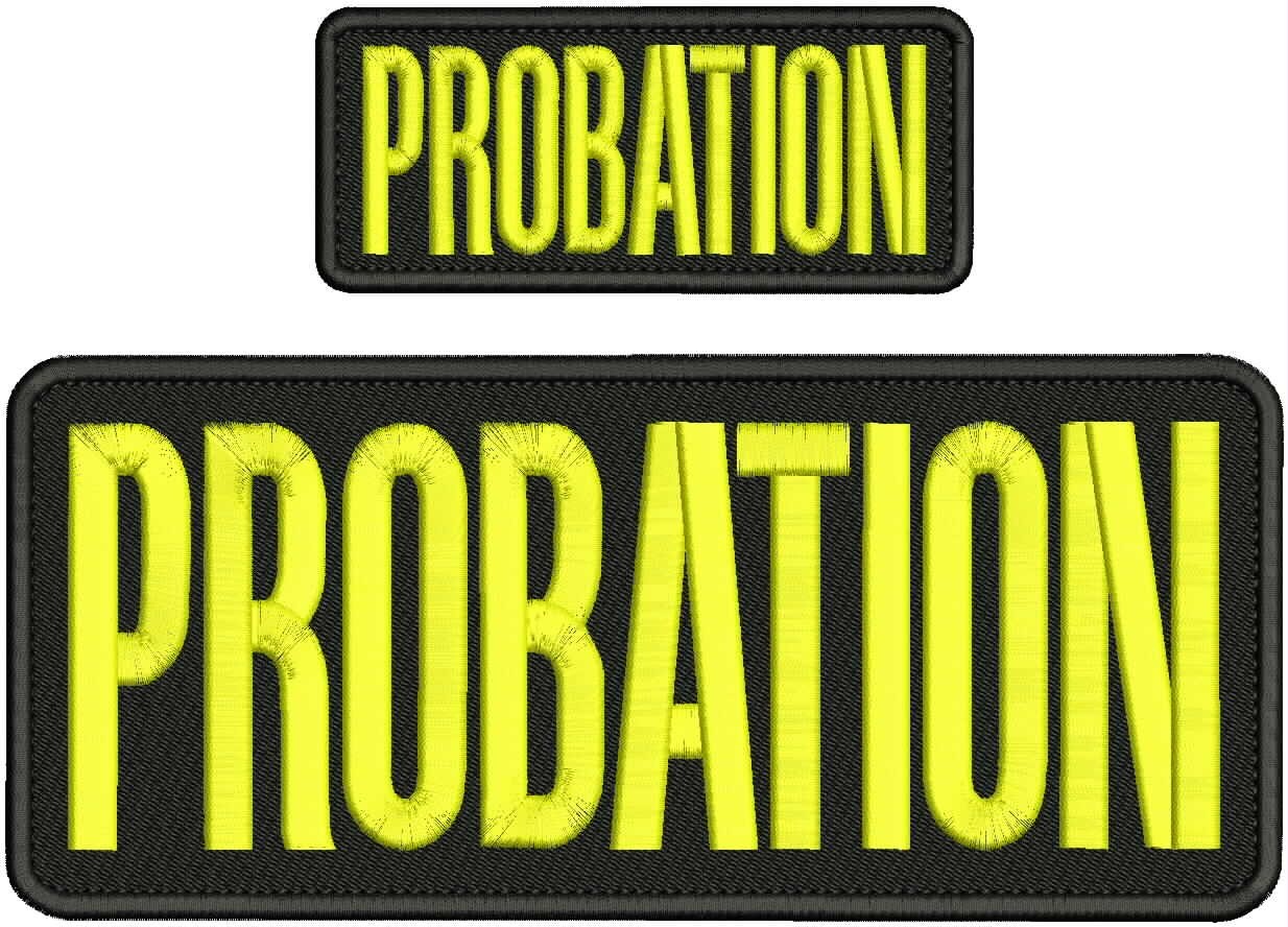 PROBATION EMBROIDERY PATCHES 4X10 AND 2X5 HOOK ON BACK YELLOW ON BLACK