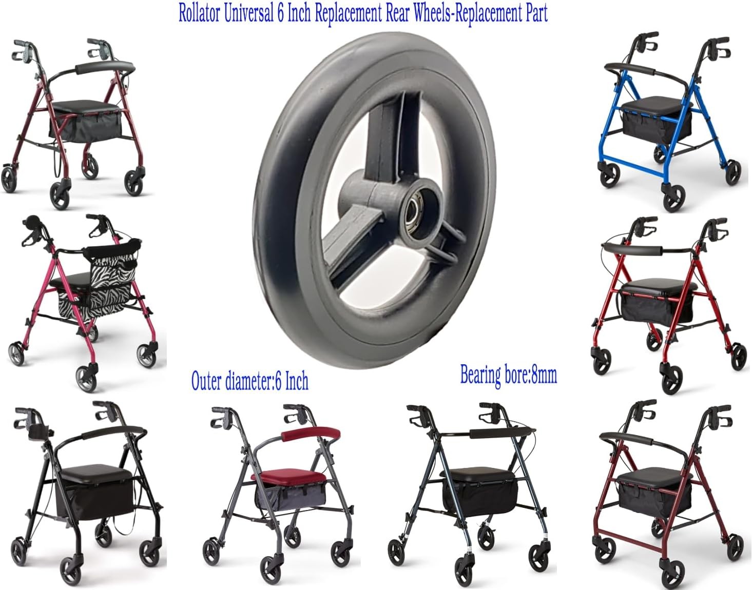 Rollator Walker Replacement 6 inch Rear Wheel,Rollator Wheel Black