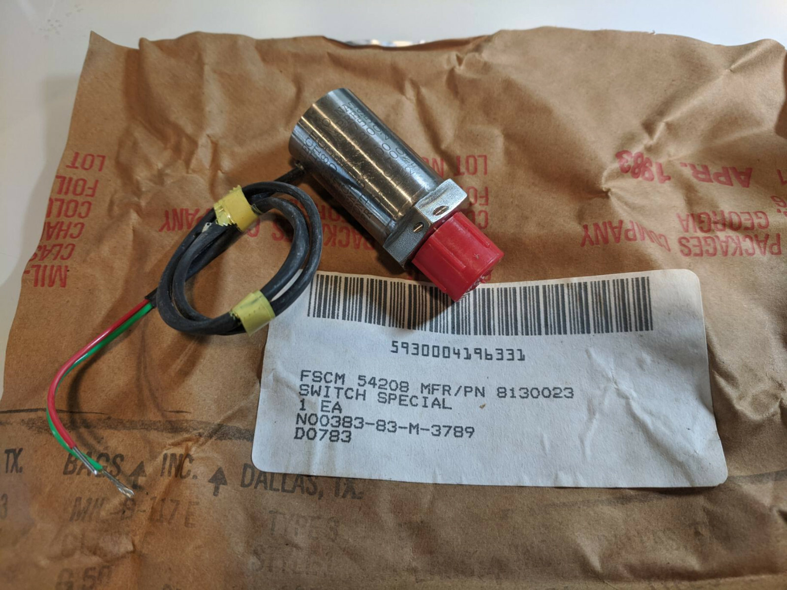 ELECTRO NATIONAL SWITCH 8130023 377556 5930-00-419-6331 2250 PSIG 1400 PSIG