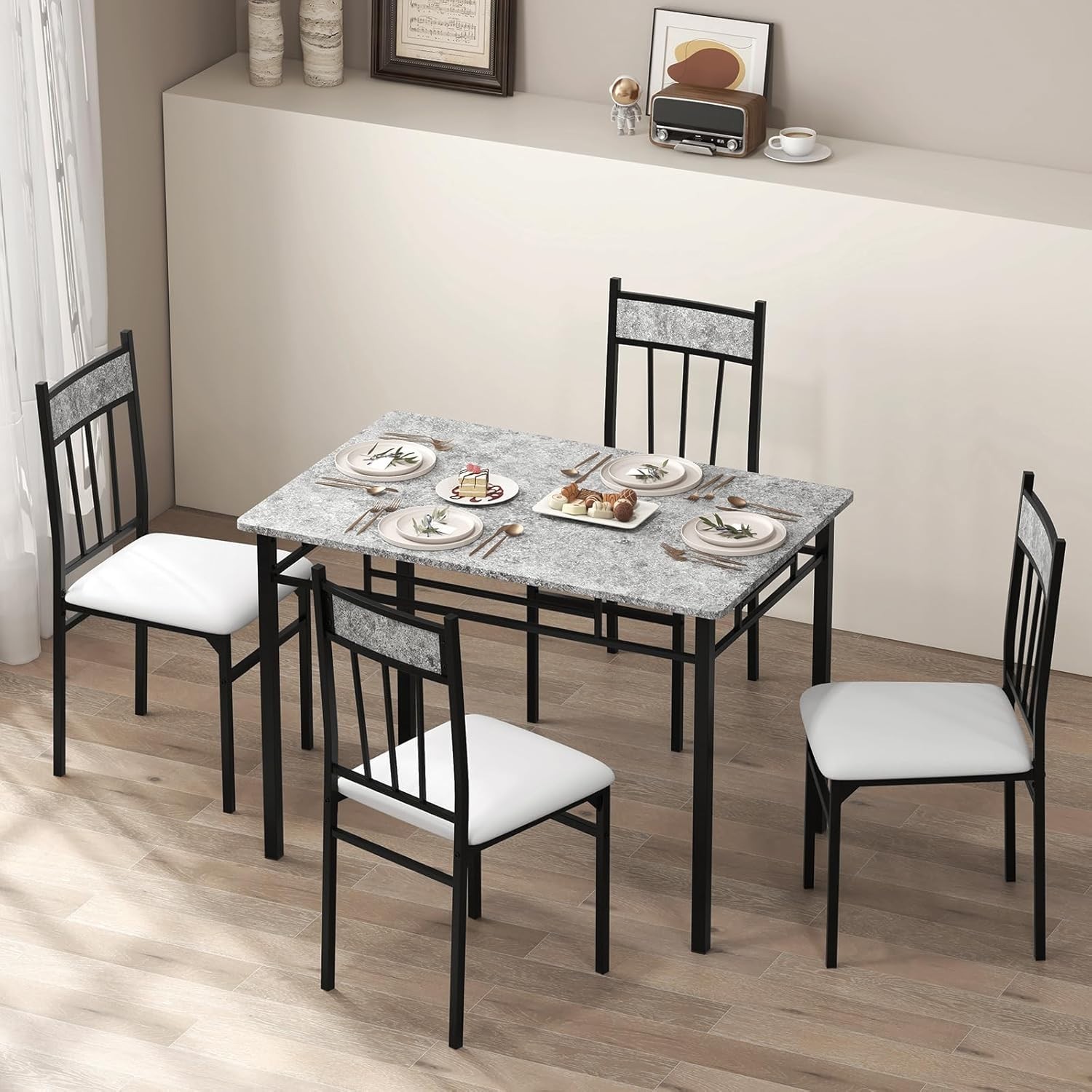 Modern Space-Saving Kitchen Table Set for 4 – Durable Metal Frame Included