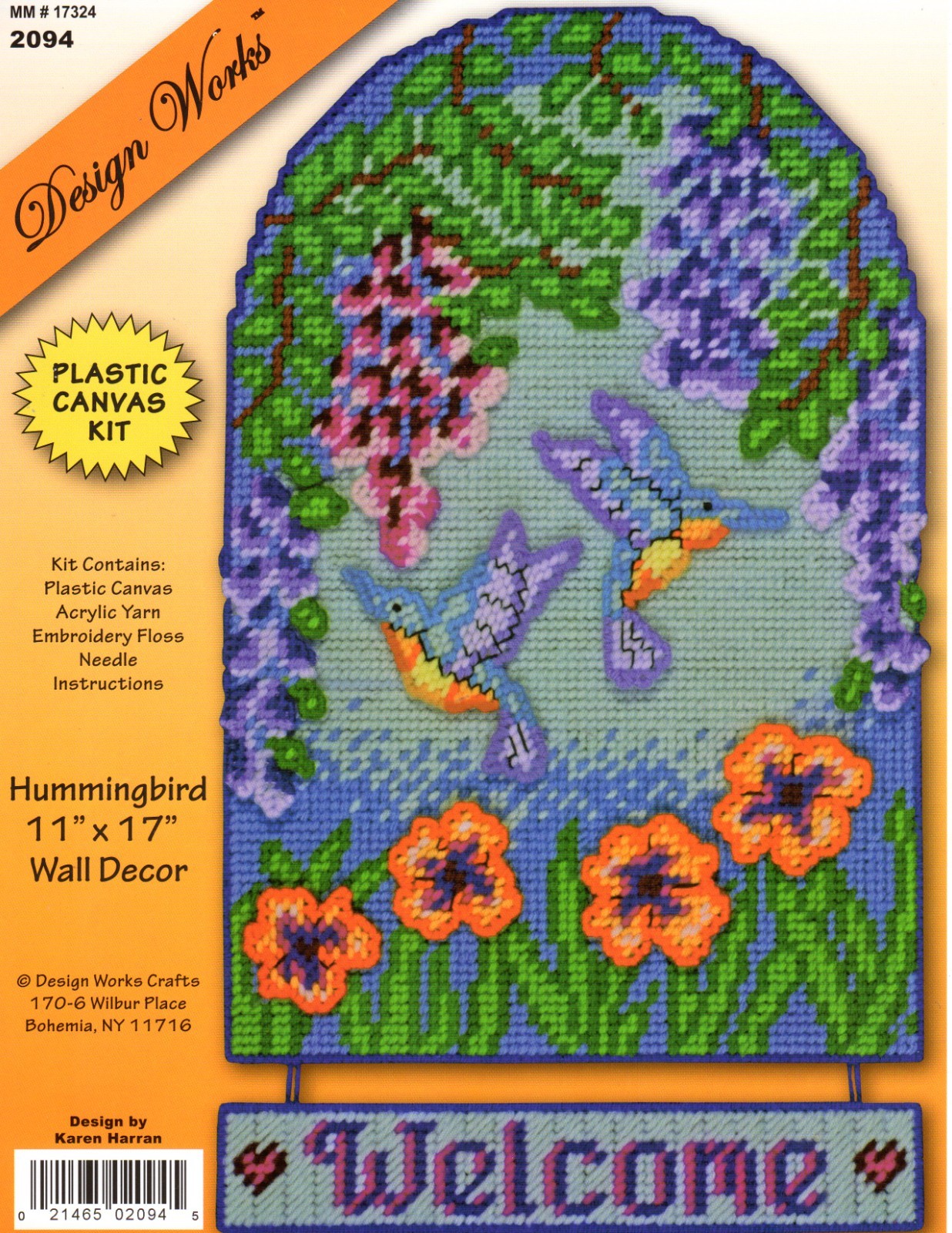 HUMMINGBIRD WELCOME WALL HANGING  7ct plastic canvas  PATTERN (#TF0190)