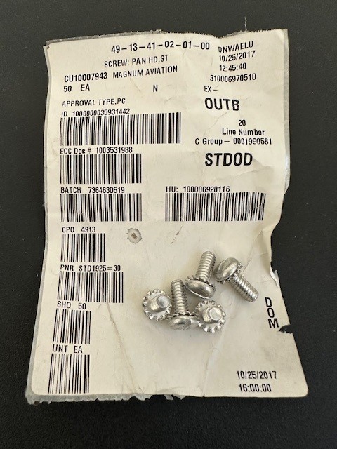 Lycoming Aircraft Screw, P/N STD-1925 (Lot of 5) (New Surplus) (SMA)