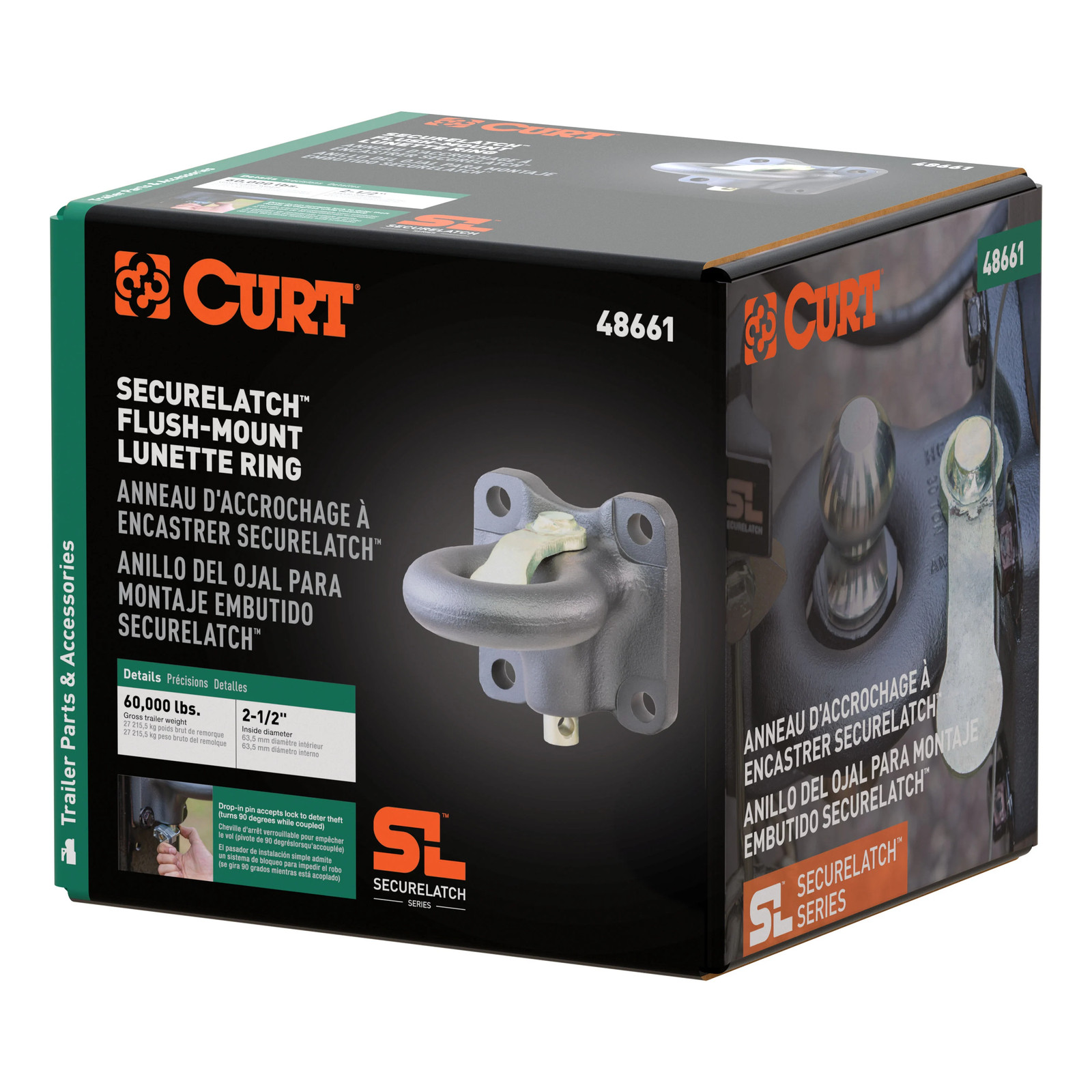 Curt-SecureLatch Flush-Mount Lunette Ring (60,000 lbs, 2-1/2" ID)