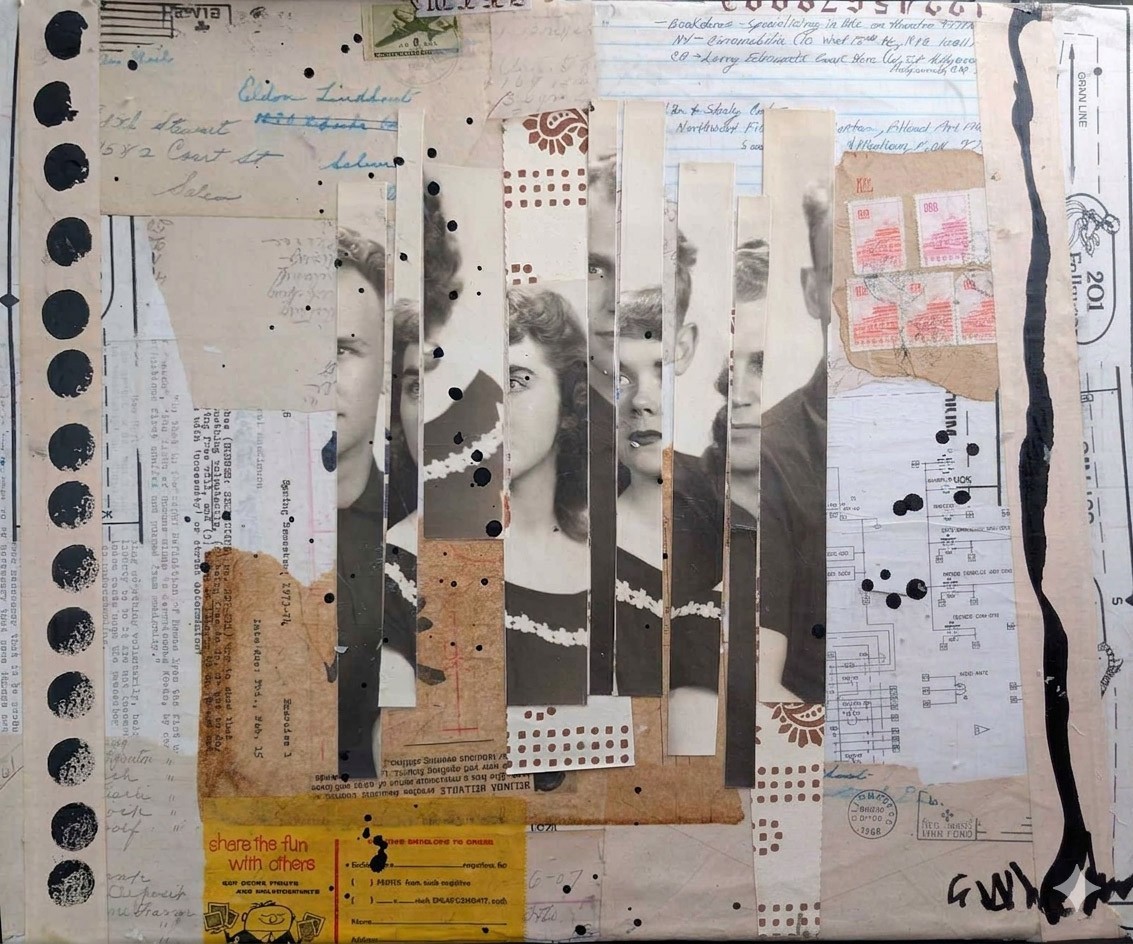Vintage Ephemera Collage Art 16x20 Mixed Media Portrait Canvas Original Artwork