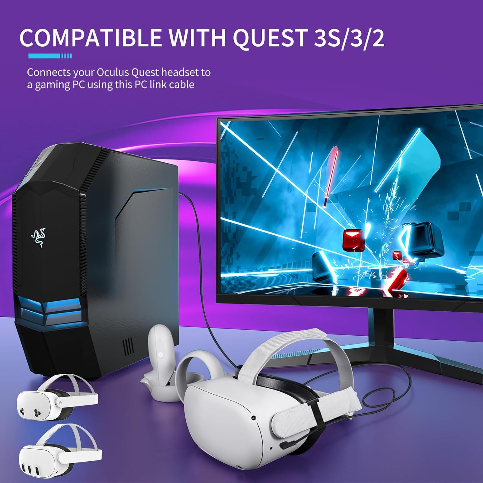 Link Cable 16FT for Meta Oculus Quest 3S Quest 3 Quest 2 VR Data Transfer